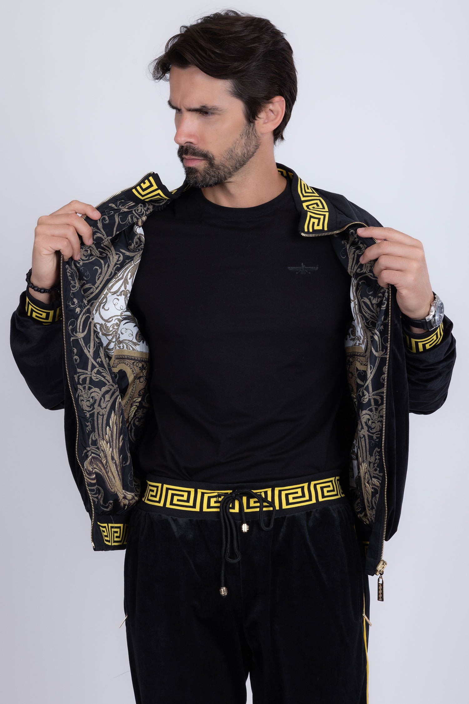 Barabas Men's Casual Street Medusa Greek Pattern Tracksuits JJ900 Black
