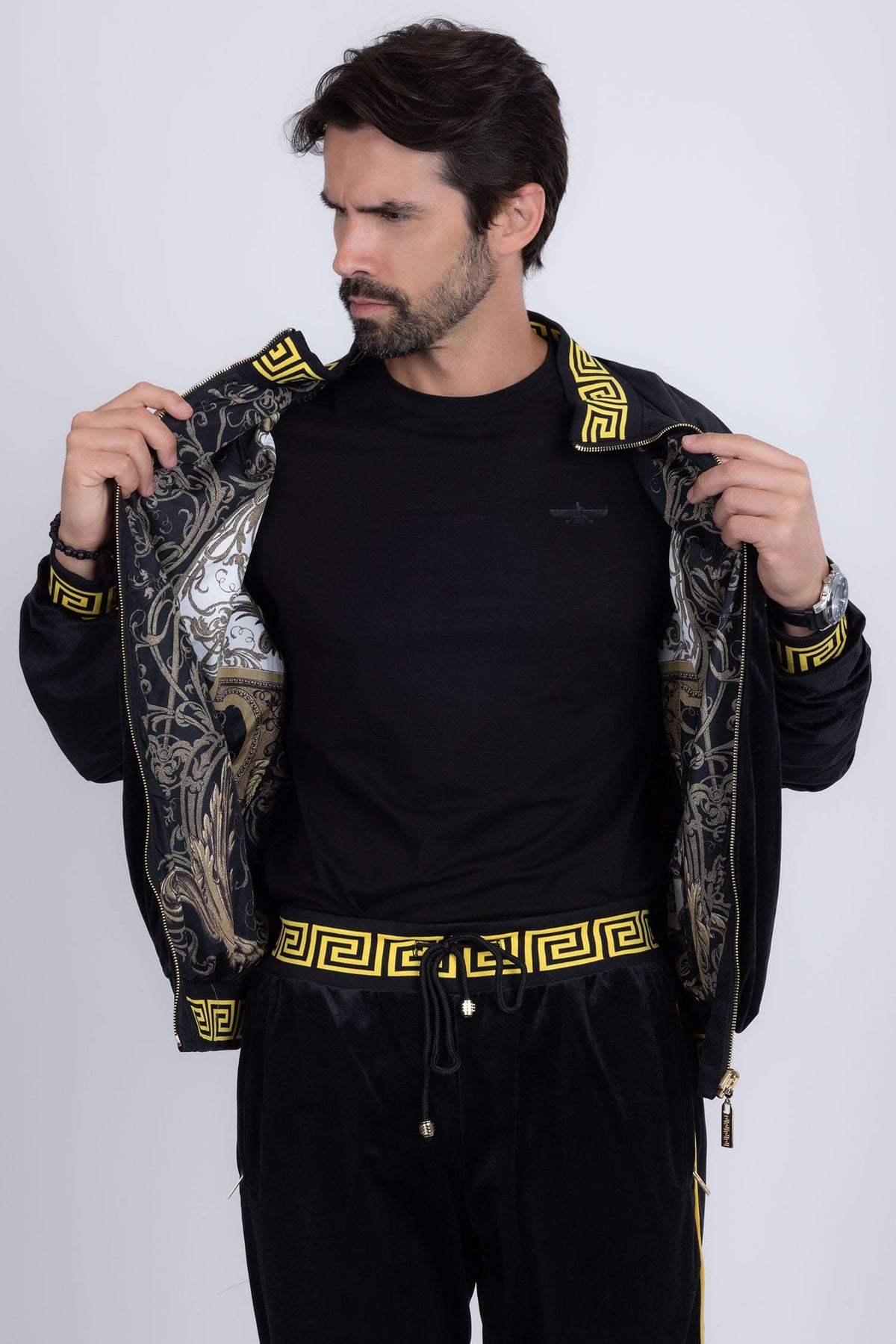 Barabas Men's Casual Street Medusa Greek Pattern Tracksuits JJ900 Black