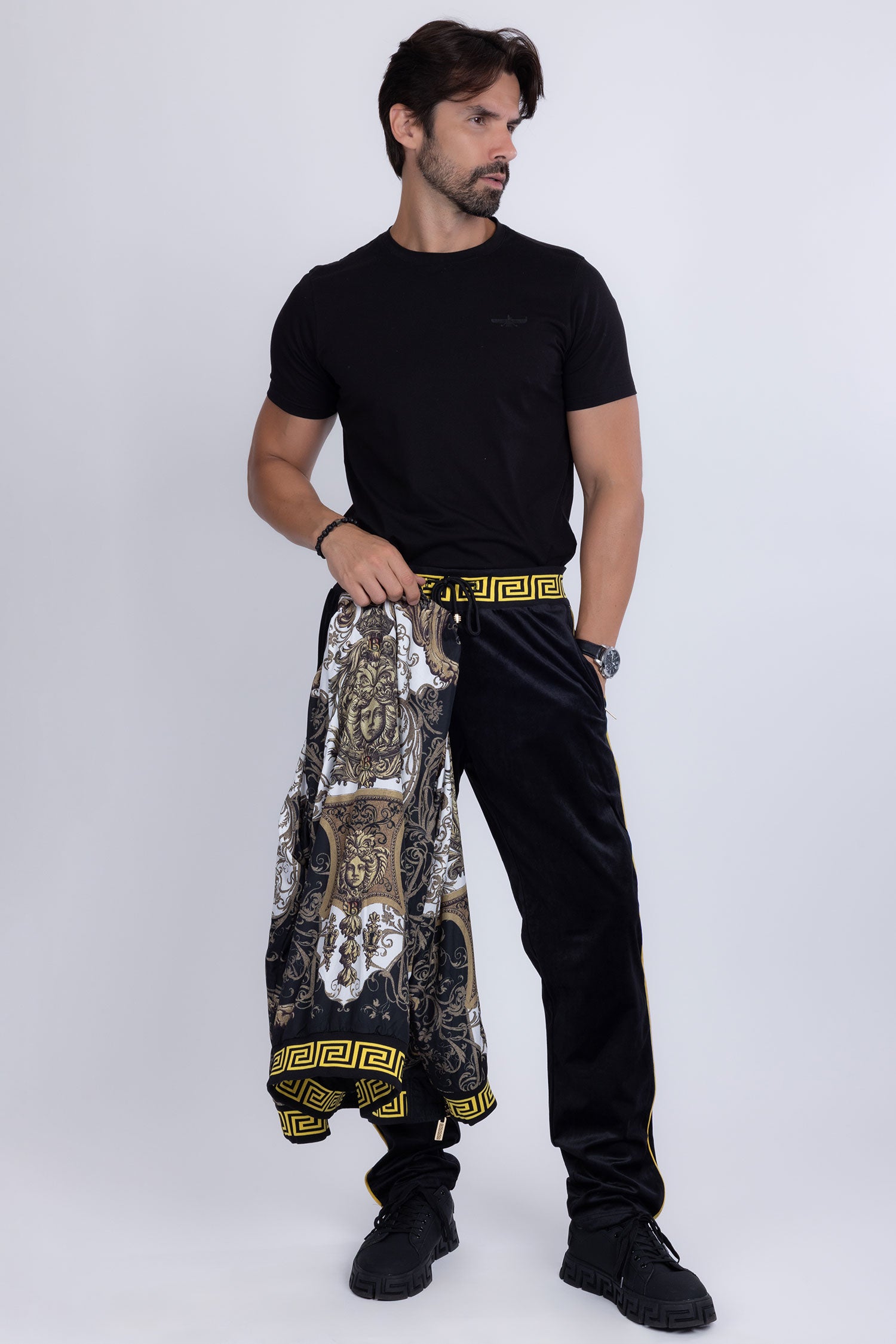 Barabas Men's Casual Street Medusa Greek Pattern Tracksuits JJ900 Black