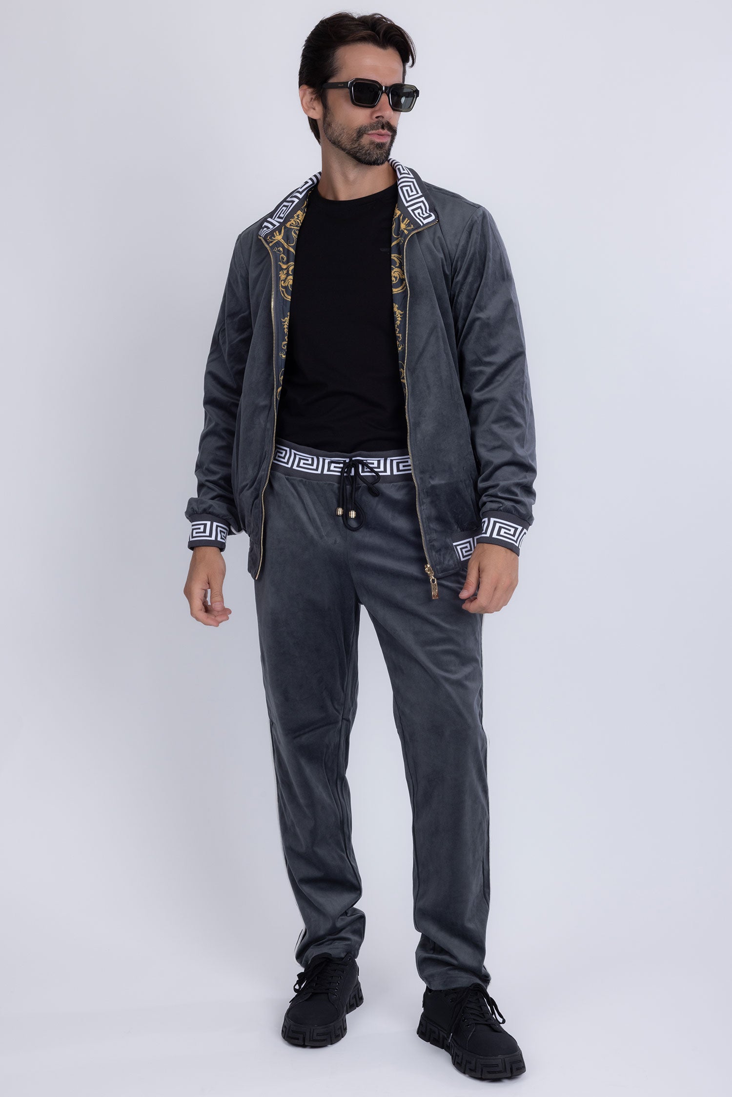 Barabas Men's Casual Street Medusa Greek Pattern Tracksuits JJ900 Charcoal