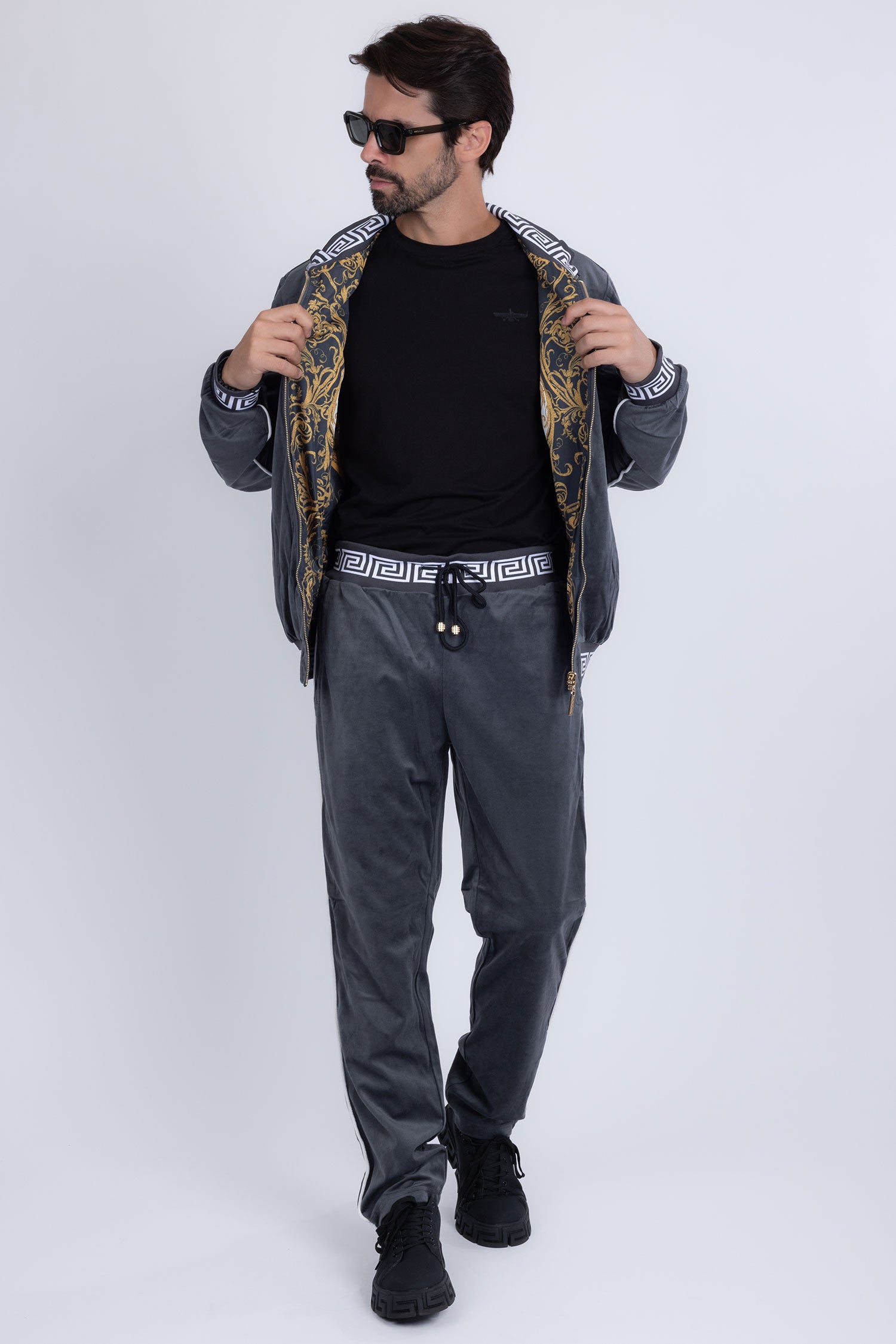 Barabas Men's Casual Street Medusa Greek Pattern Tracksuits JJ900 Charcoal