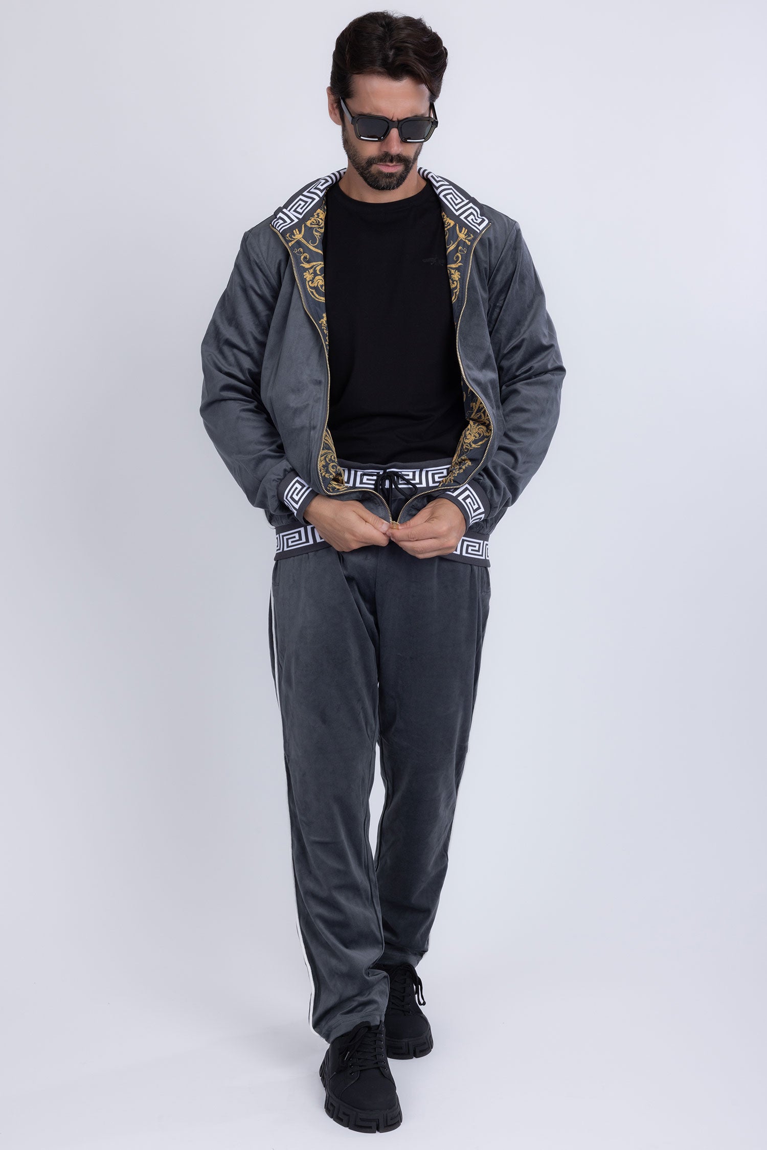 Barabas Men's Casual Street Medusa Greek Pattern Tracksuits JJ900 Charcoal