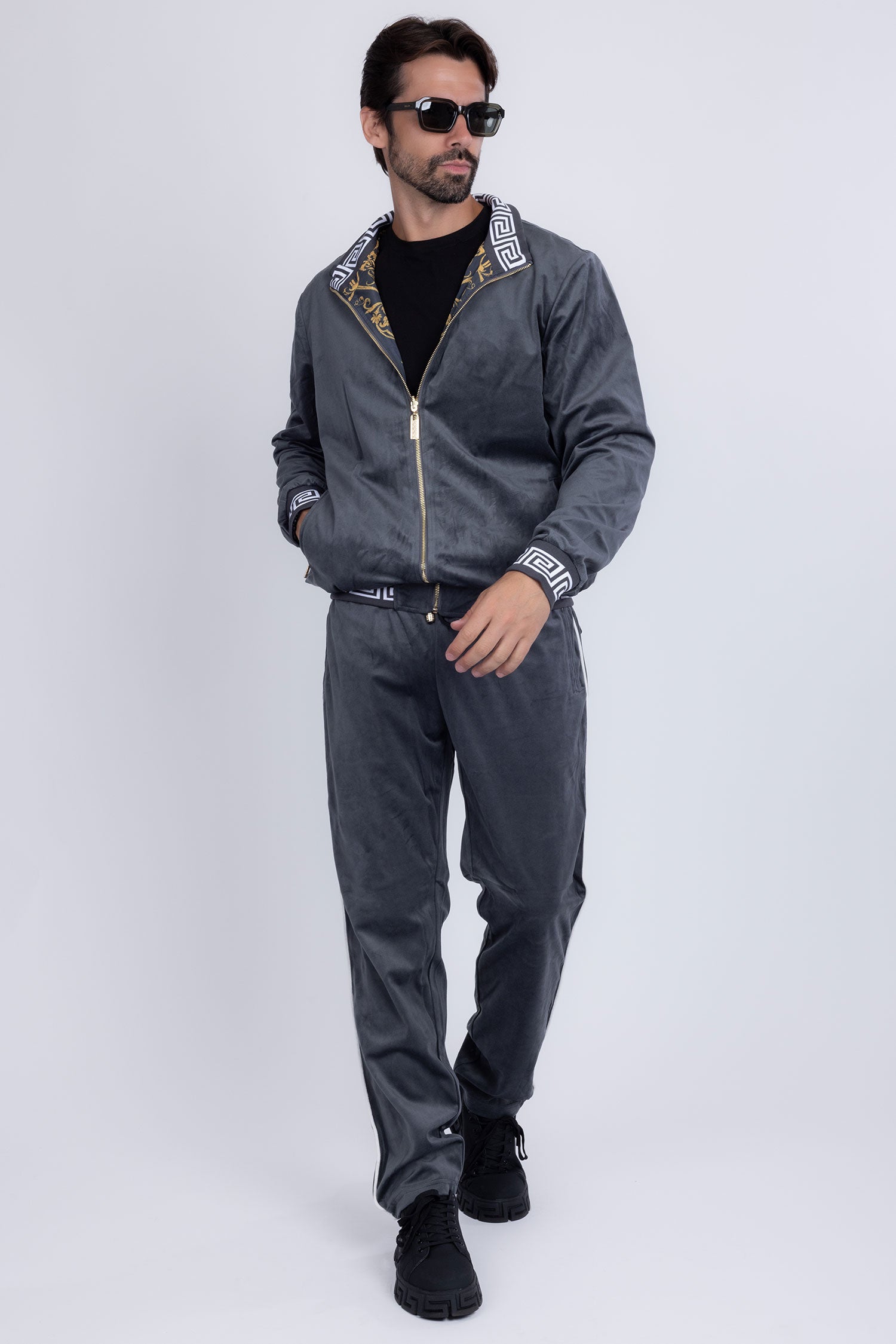 Barabas Men's Casual Street Medusa Greek Pattern Tracksuits JJ900 Charcoal