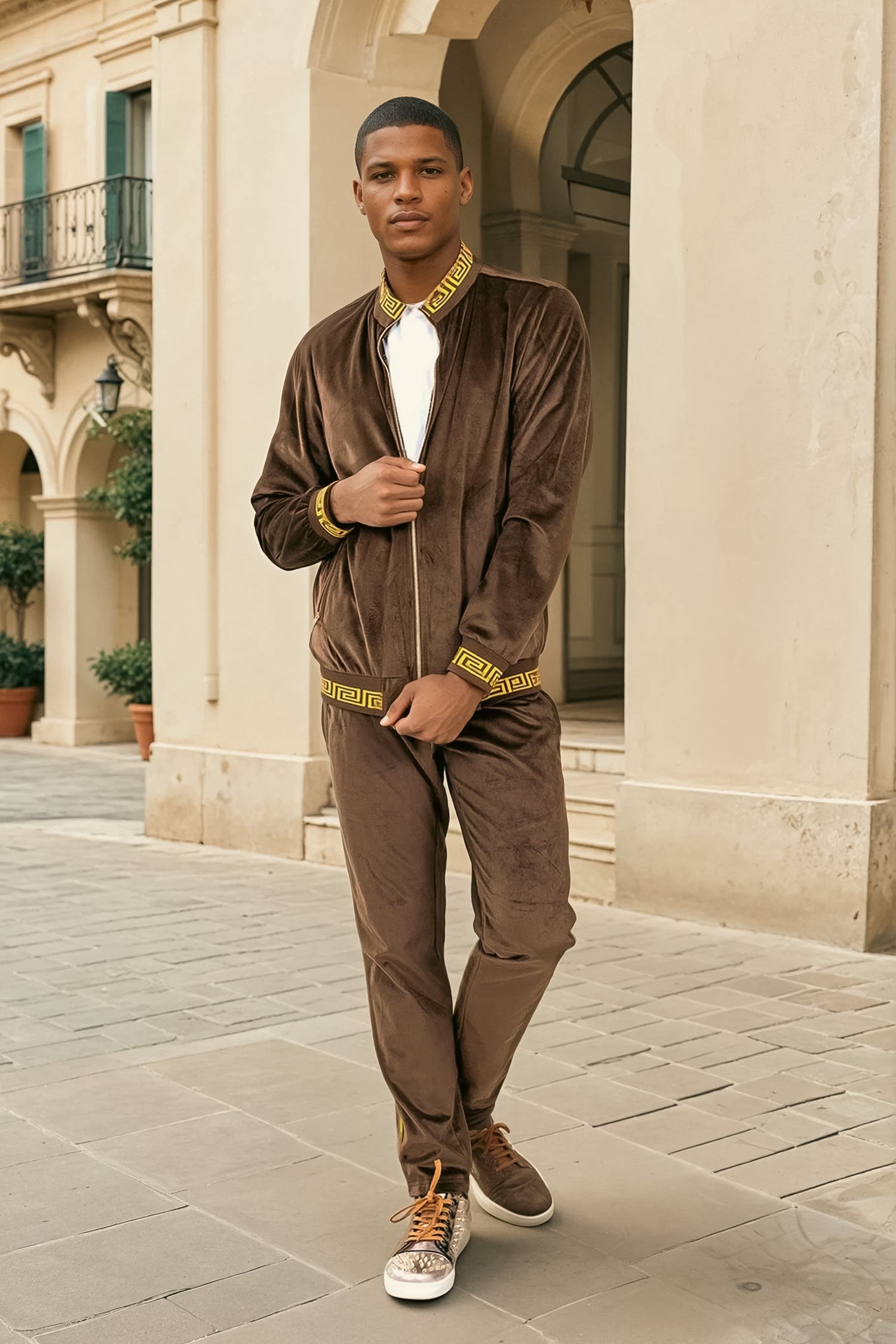 BARABAS Men's Casual Street Luxury Loungewear JJ900 Coffee