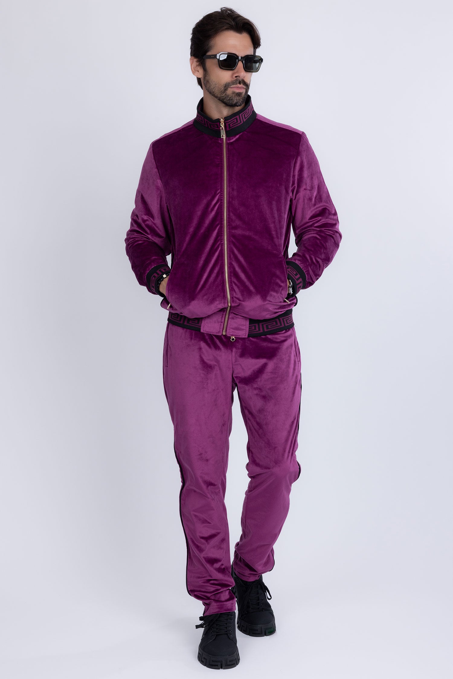 Barabas Men's Casual Street Medusa Greek Pattern Tracksuits JJ900 Purple