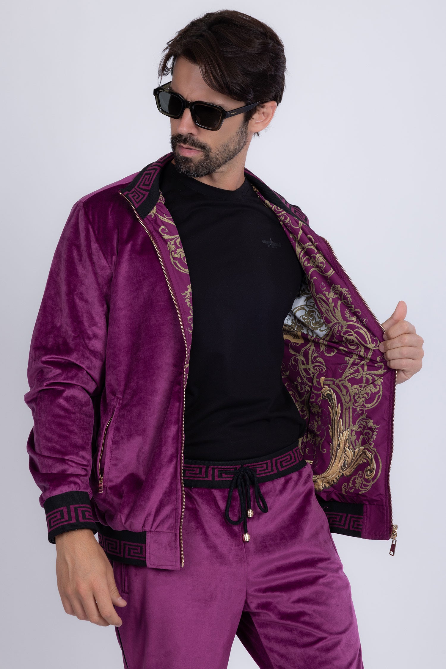 Barabas Men's Casual Street Medusa Greek Pattern Tracksuits JJ900 Purple