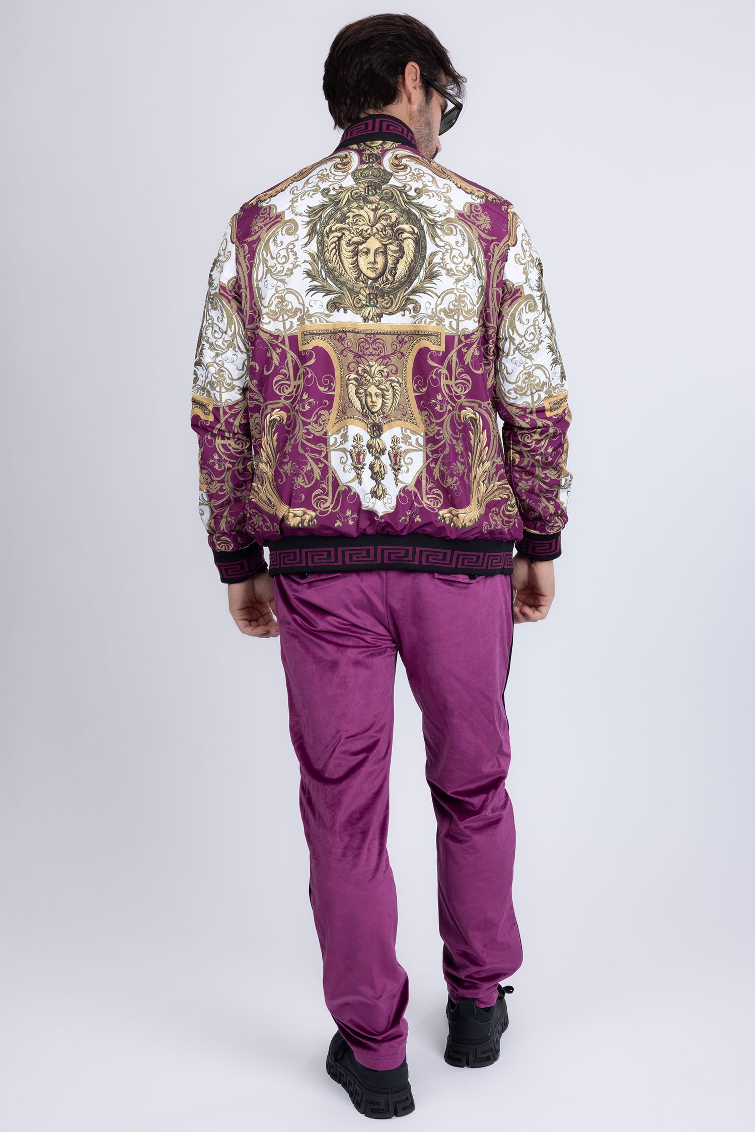 Barabas Men's Casual Street Medusa Greek Pattern Tracksuits JJ900 Purple