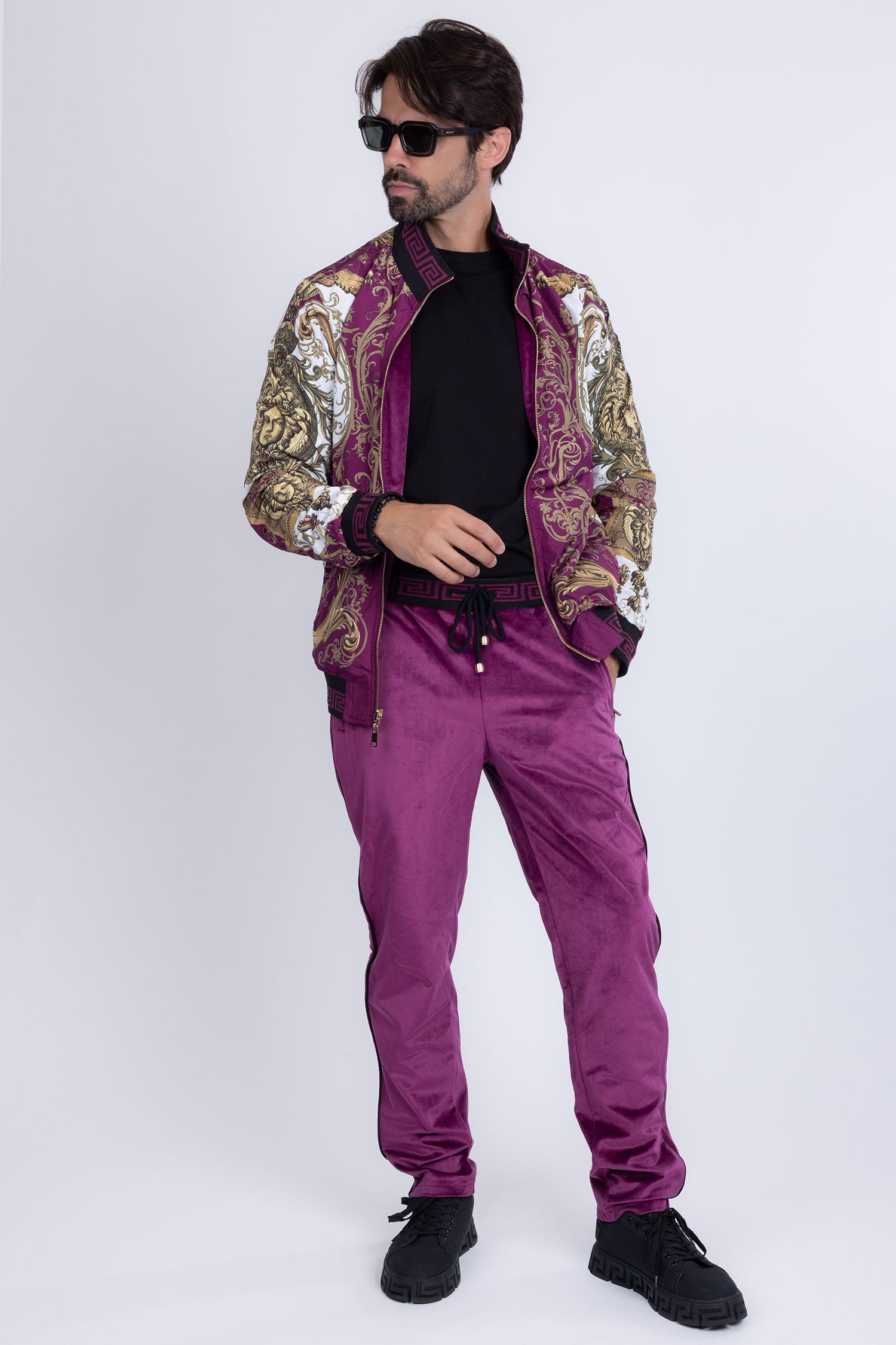 Barabas Men's Casual Street Medusa Greek Pattern Tracksuits JJ900 Purple