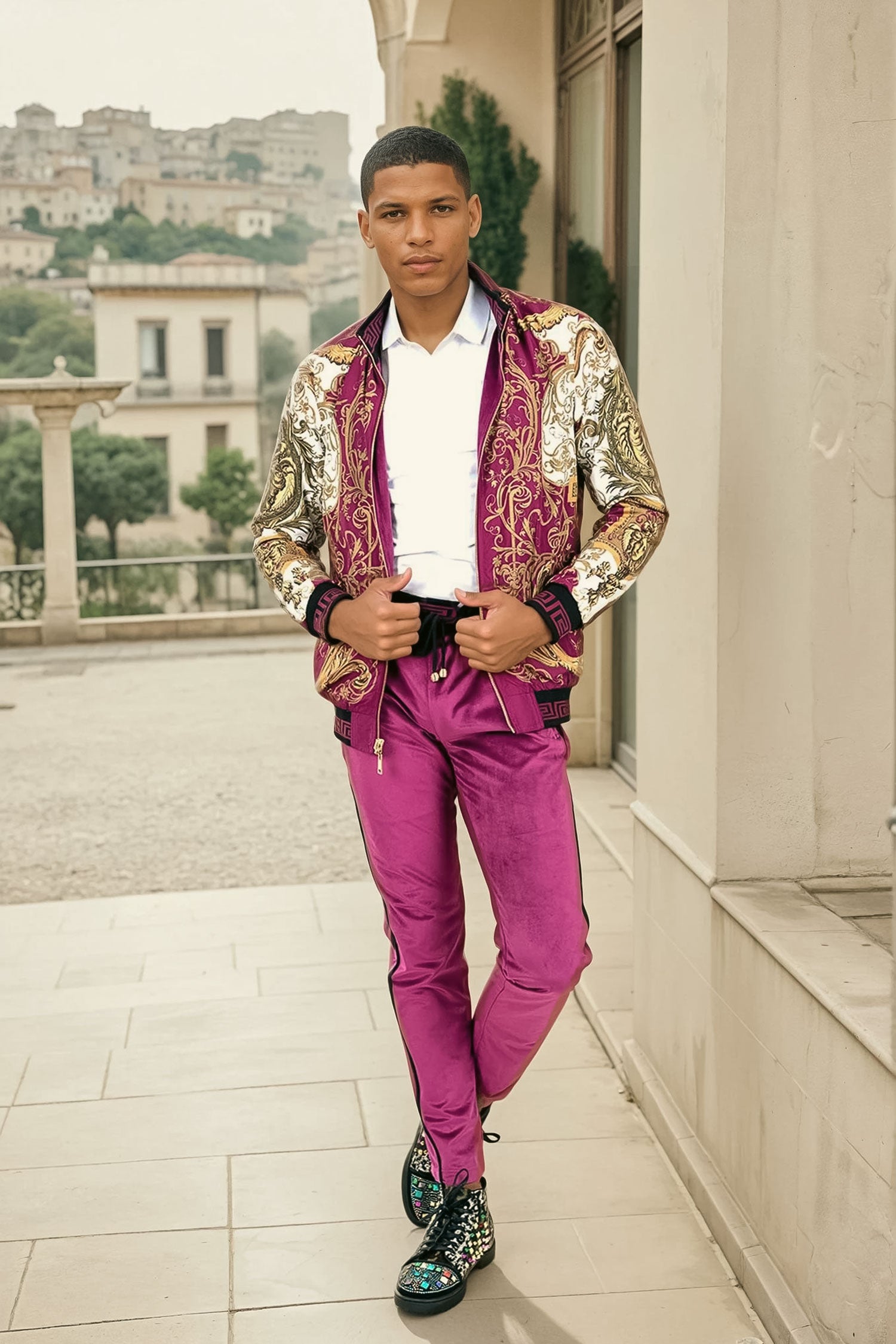BARABAS Men's Casual Street Luxury Loungewear JJ900 Purple