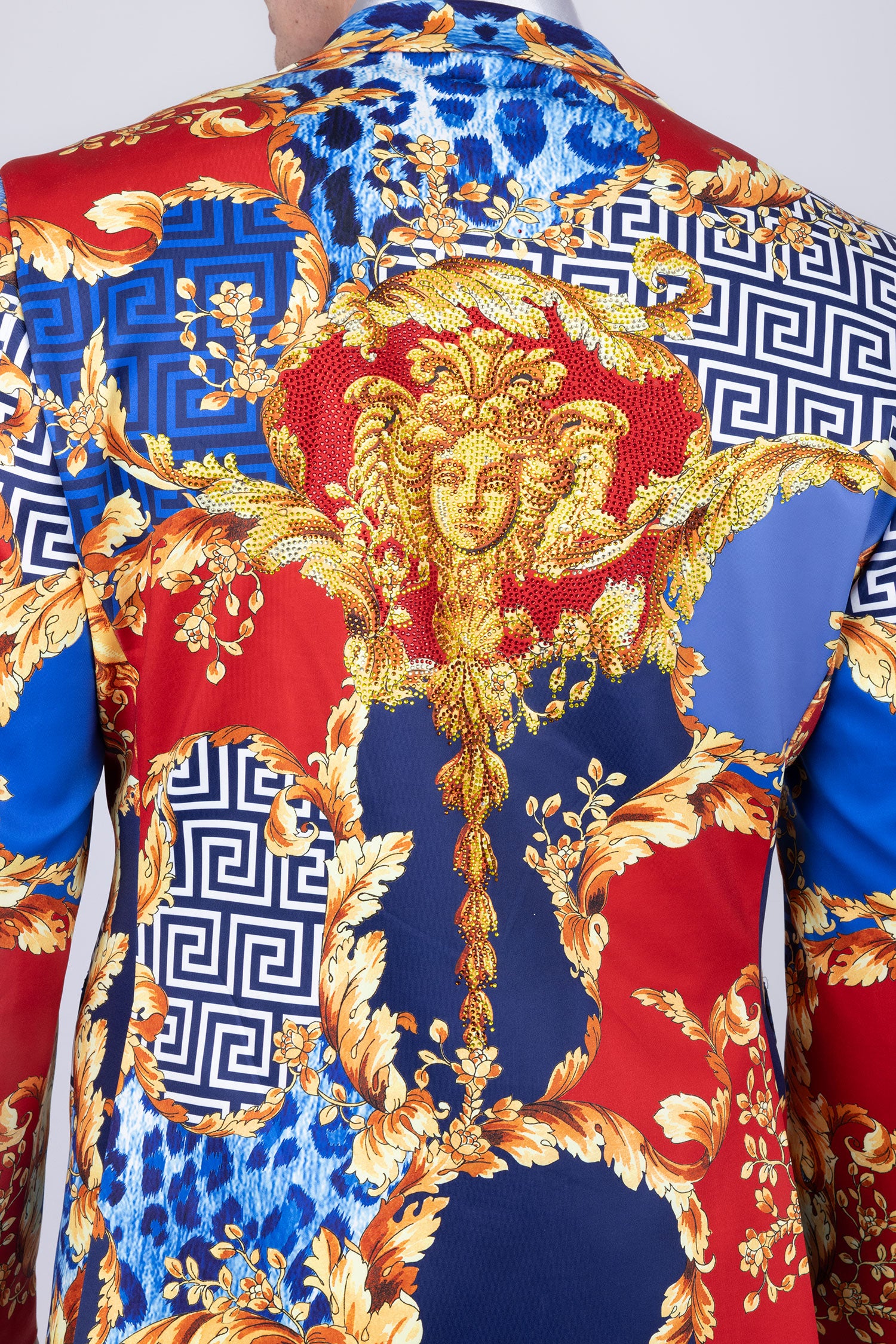 BARABAS Men's Baroque Greek Pattern Floral Rhinestone Baroque Blazer JSP201 Red