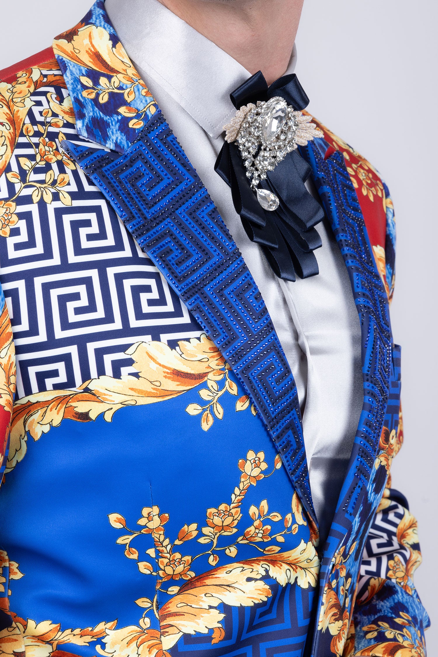 BARABAS Men's Baroque Greek Pattern Floral Rhinestone Baroque Blazer JSP201 Multi