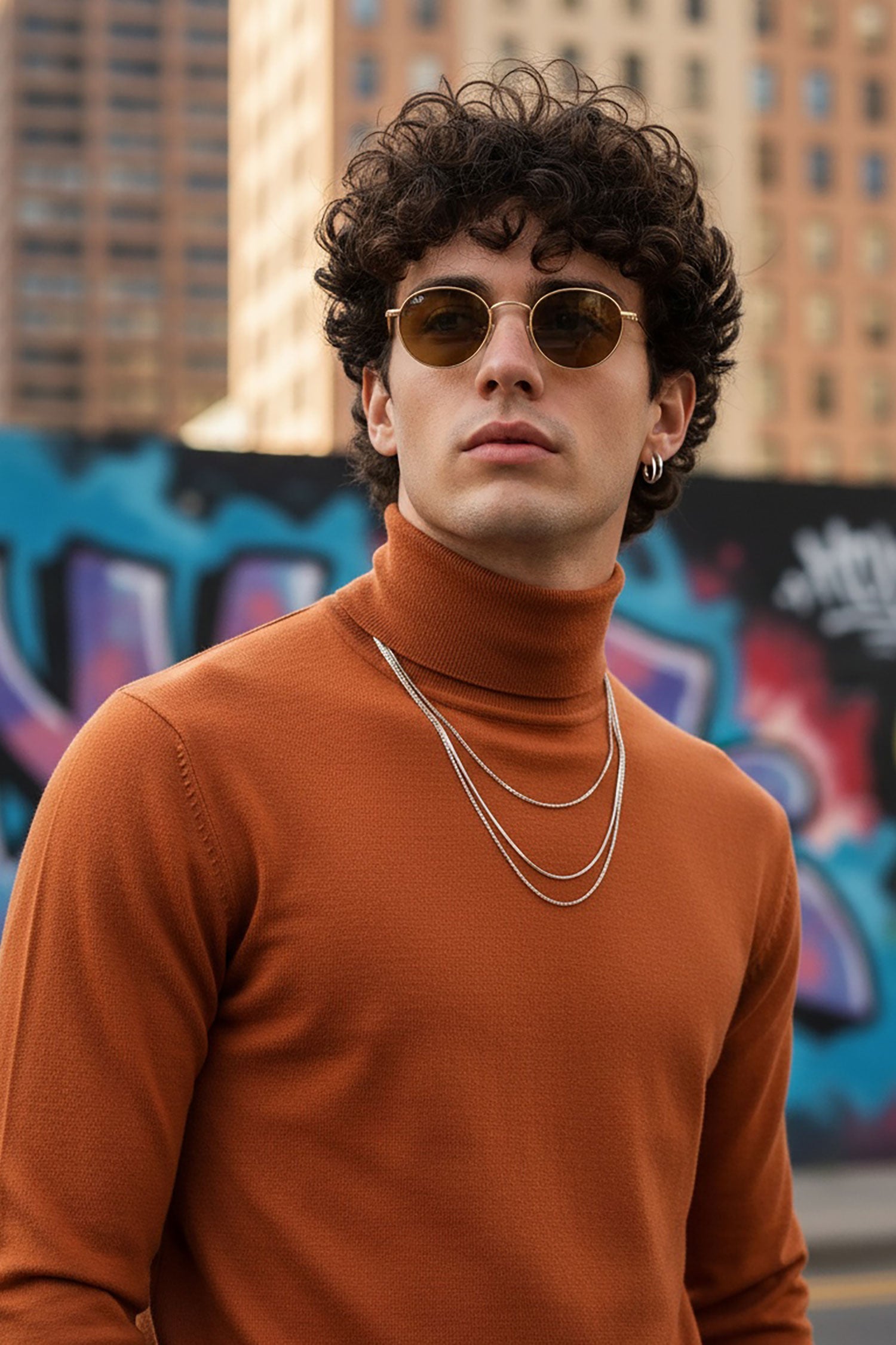 Men's Turtleneck Ribbed Solid Color Basic Sweater LS2100 Rust