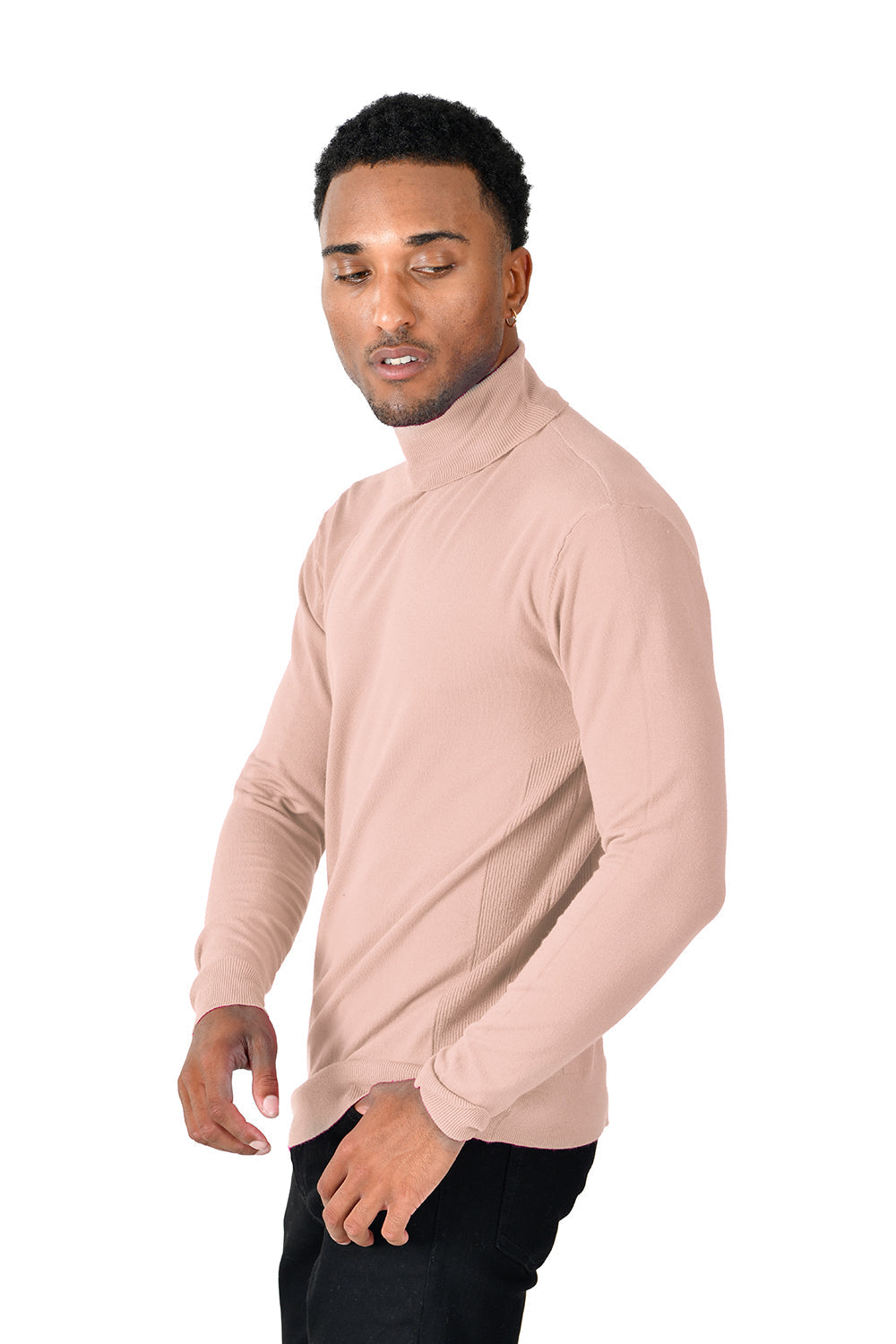 Men's Turtleneck Ribbed Solid Color Basic Sweater LS2100 Peach