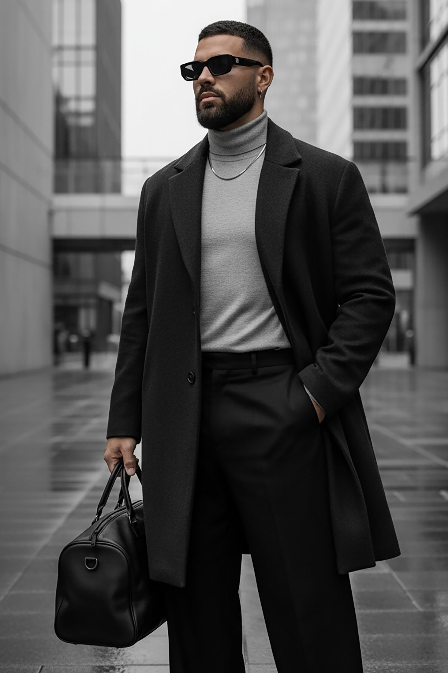 Men's Turtleneck Ribbed Solid Color Basic Sweater LS2100 Grey