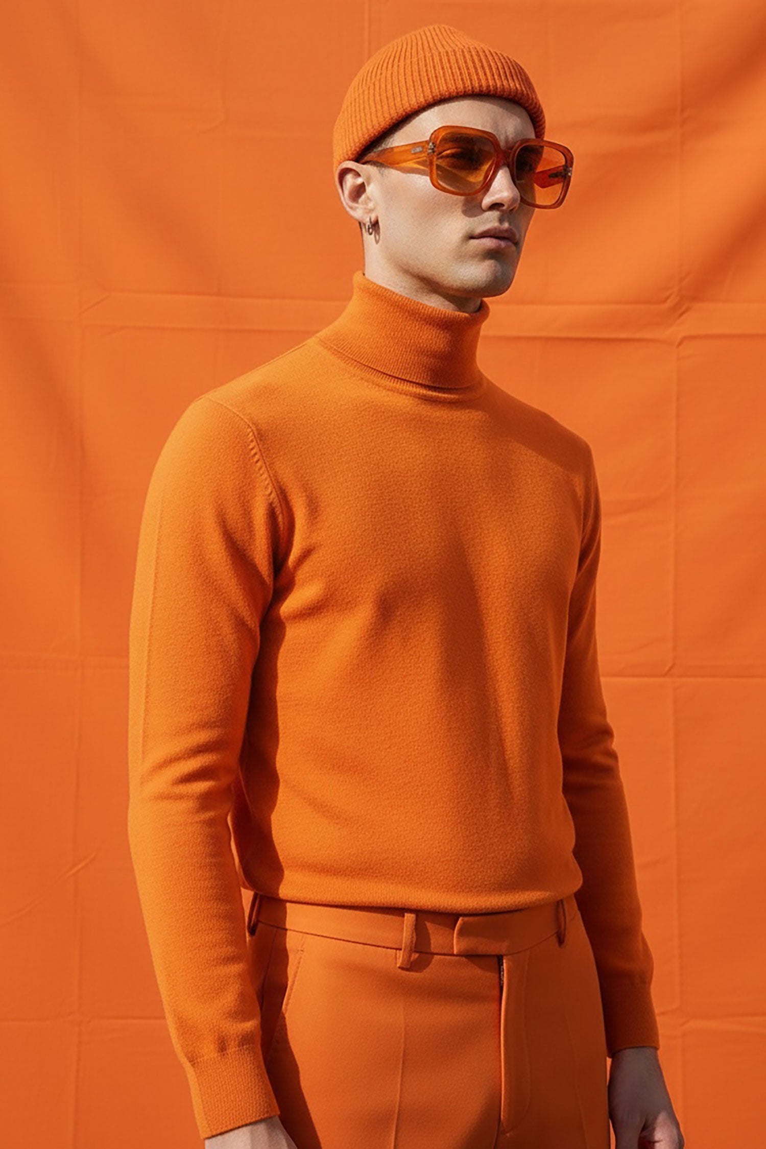 Men's Turtleneck Ribbed Solid Color Basic Sweater LS2100 Orange
