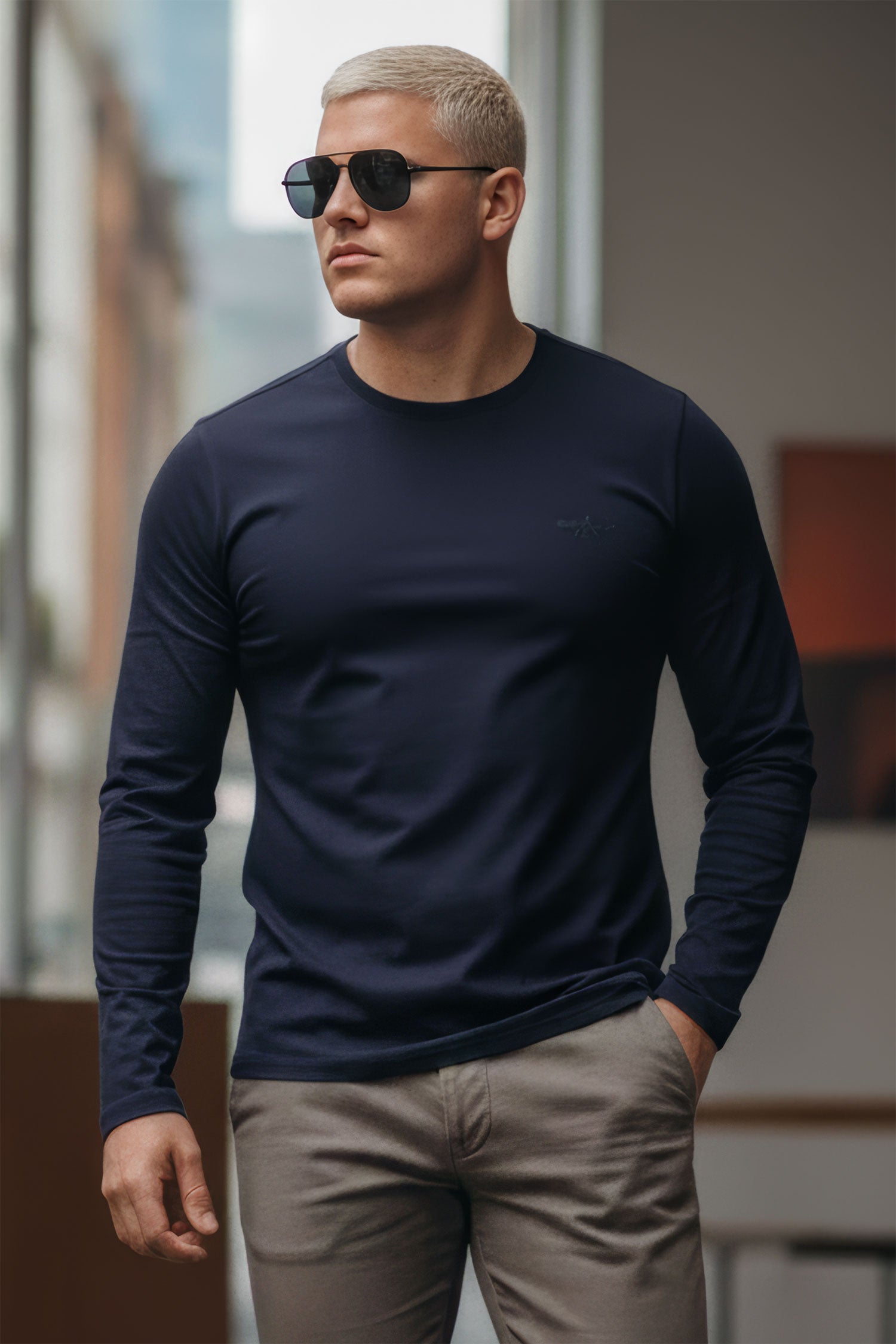 Barabas Men's Solid Color Crew Neck Sweatshirts LV127 Navy
