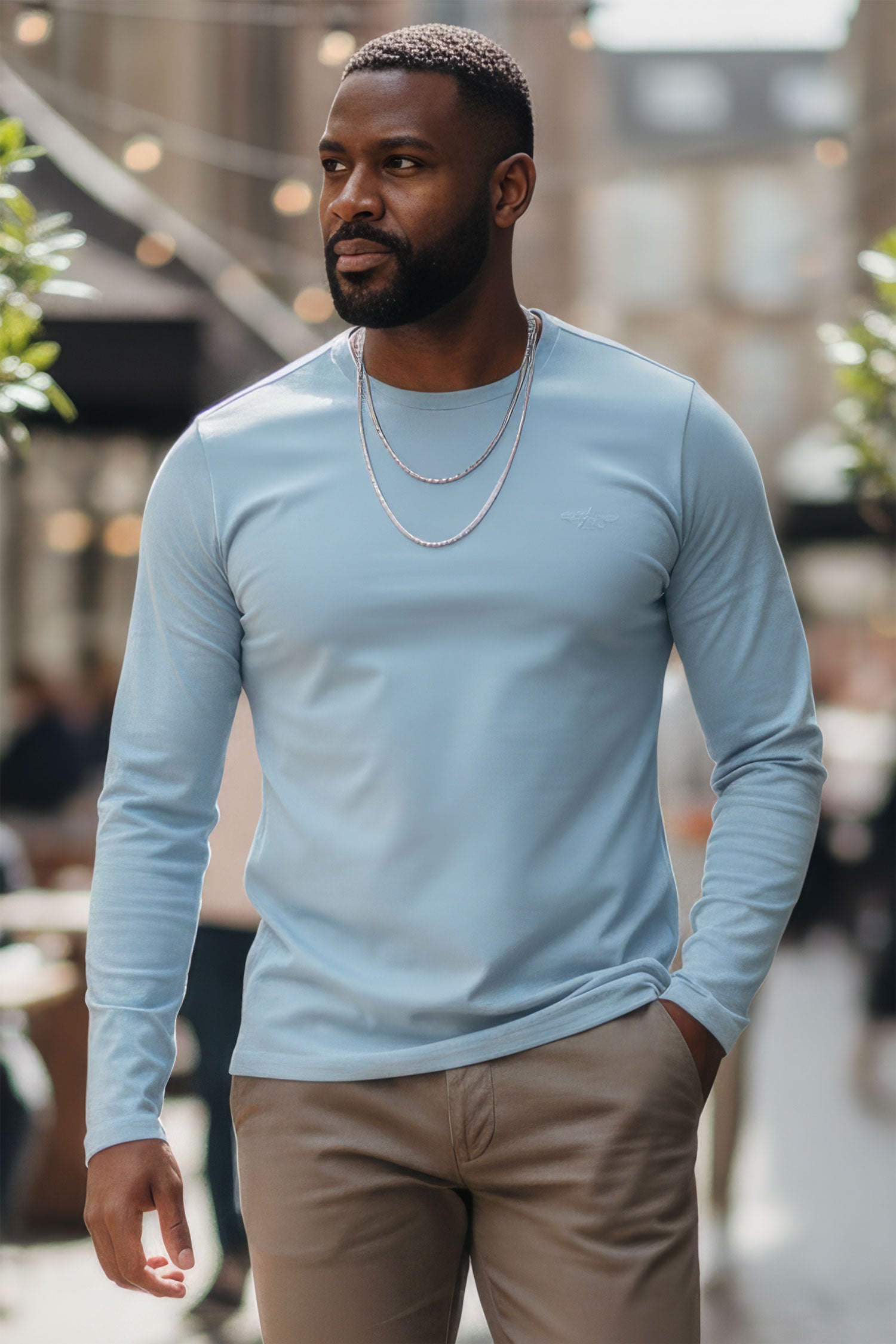 Barabas Men's Solid Color Crew Neck Sweatshirts LV127 Sky Blue