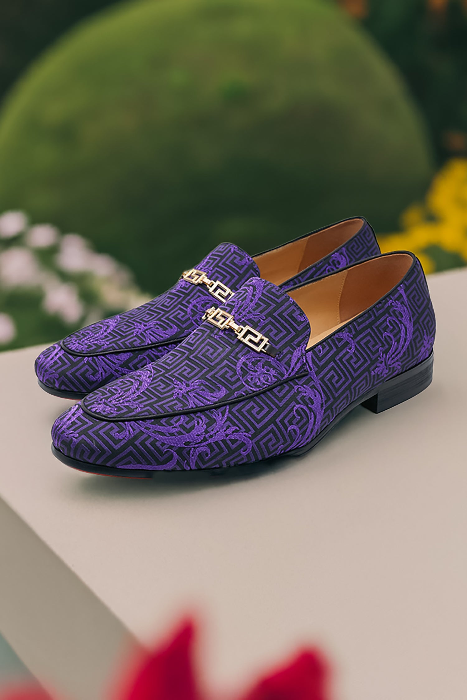 BARABAS Men's Greek Pattern Floral Baroque Prom Dress Shoes SH3100 Purple