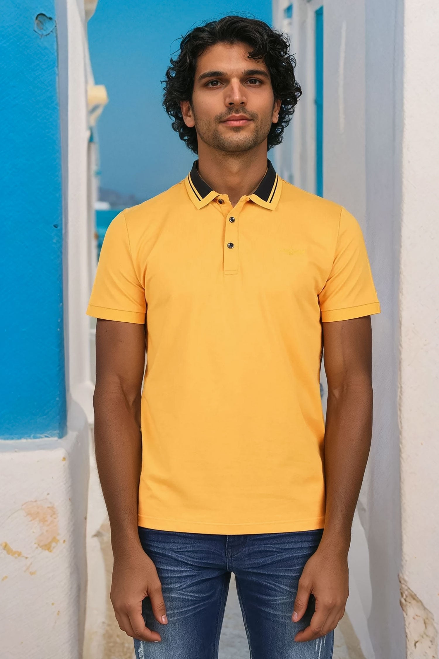 Barabas Men's Solid Color Luxury Short Sleeves Polo Shirts PP824 Mustard