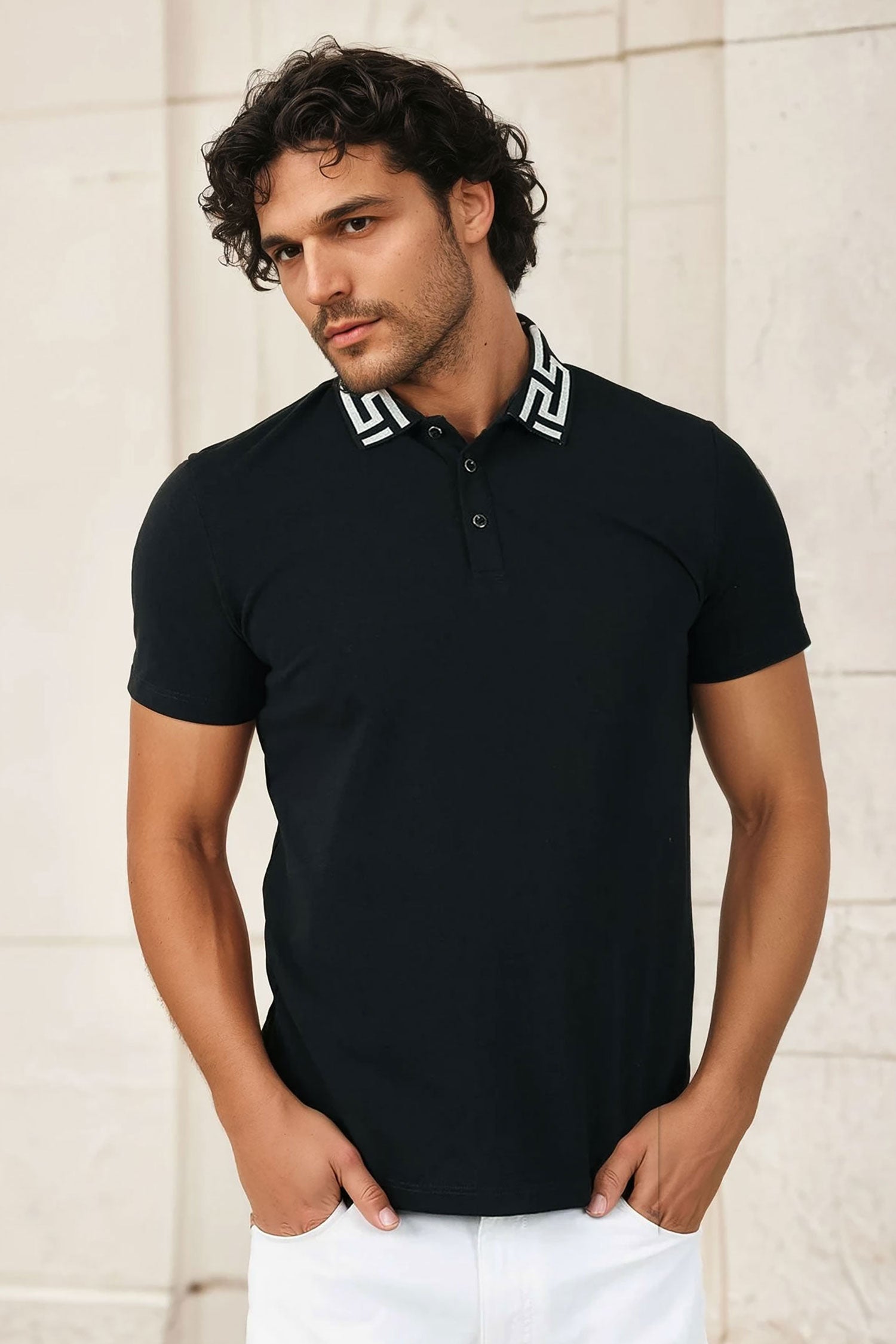 Barabas Men's Greek Key Printed Pattern Short Sleeve Shirts PS121