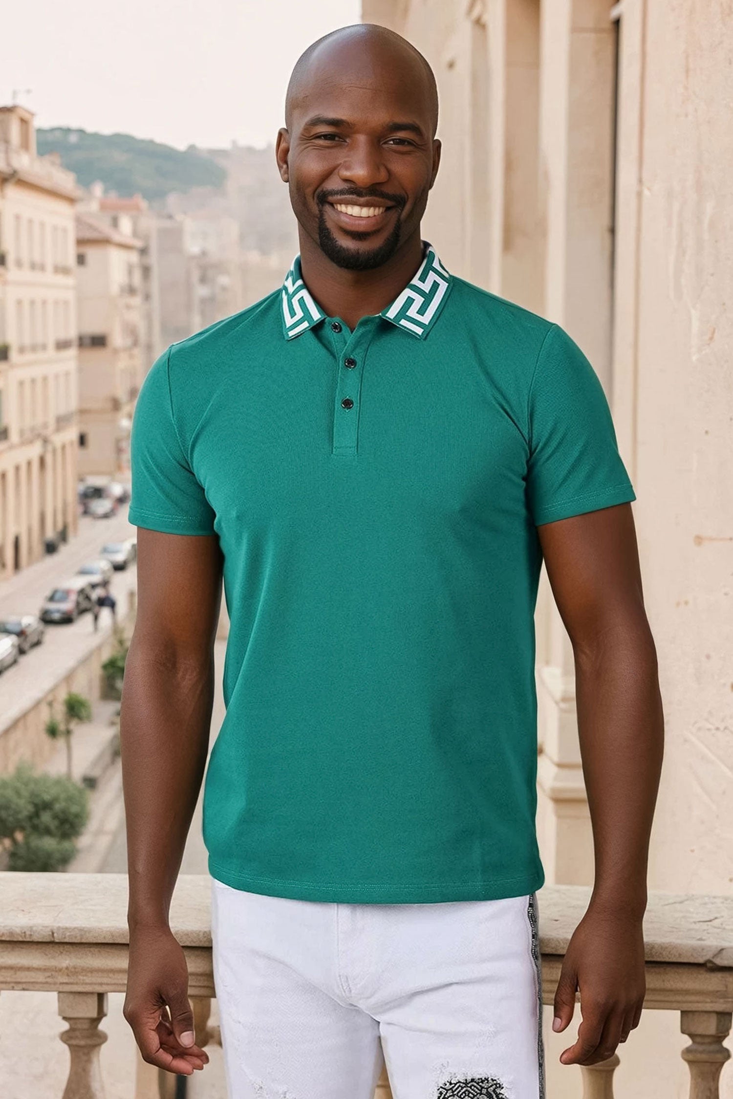 Barabas Men's Greek Key Printed Pattern Short Sleeve Shirts PS121