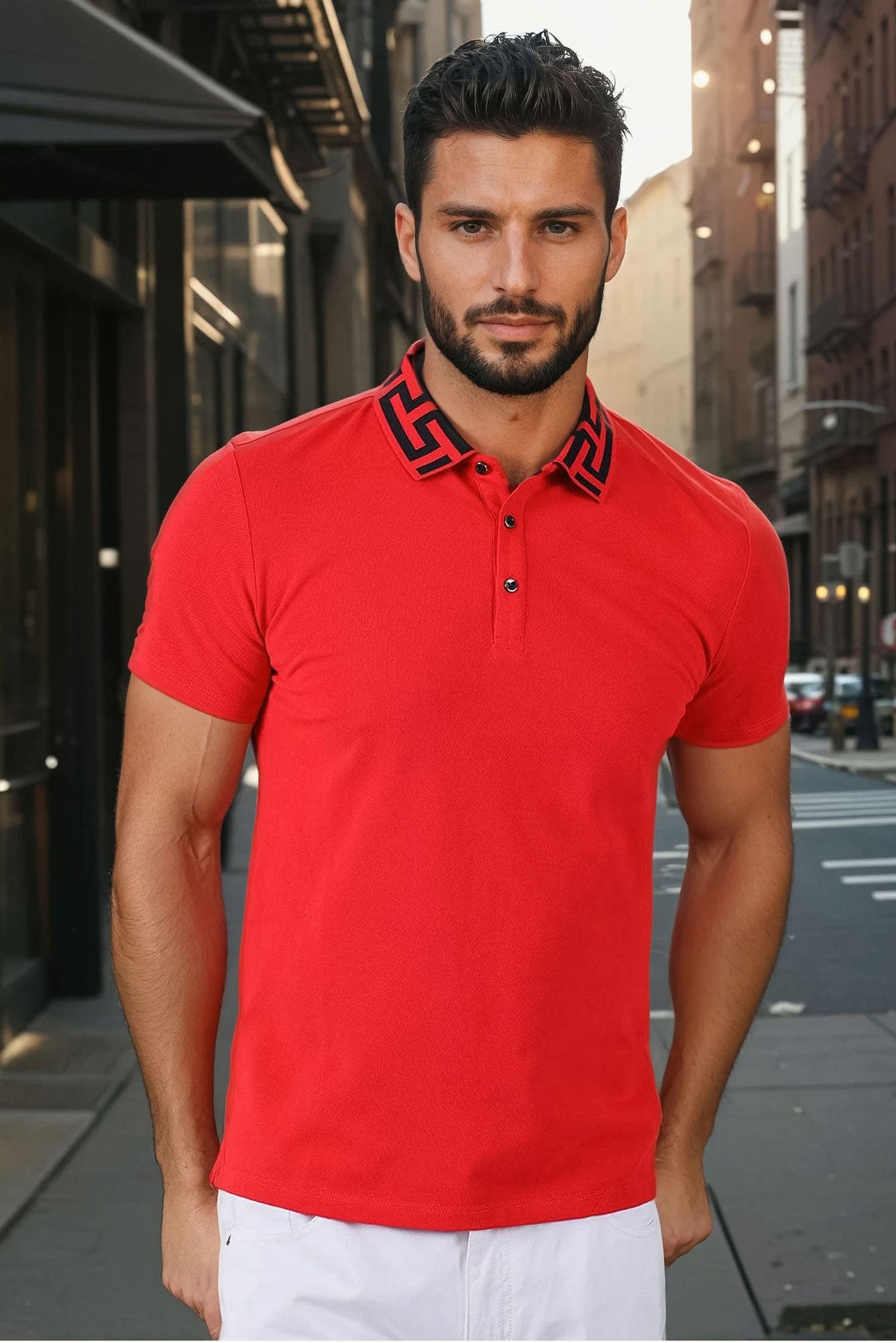 Barabas Men's Greek Key Printed Pattern Short Sleeve Shirts PS121