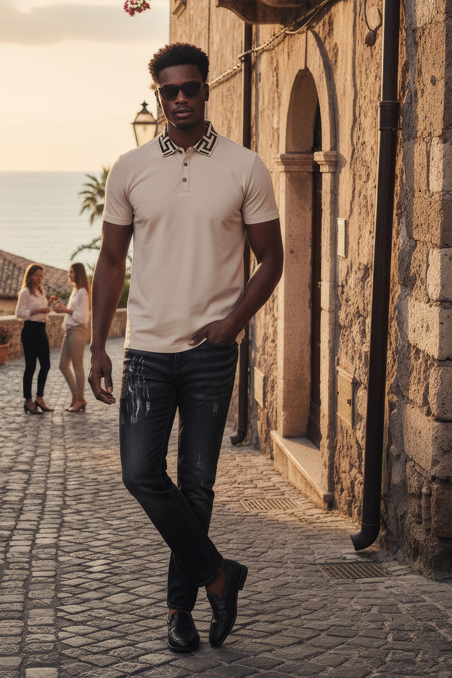 Barabas Men's Greek Key Printed Pattern Short Sleeve Shirts PS121 Skin