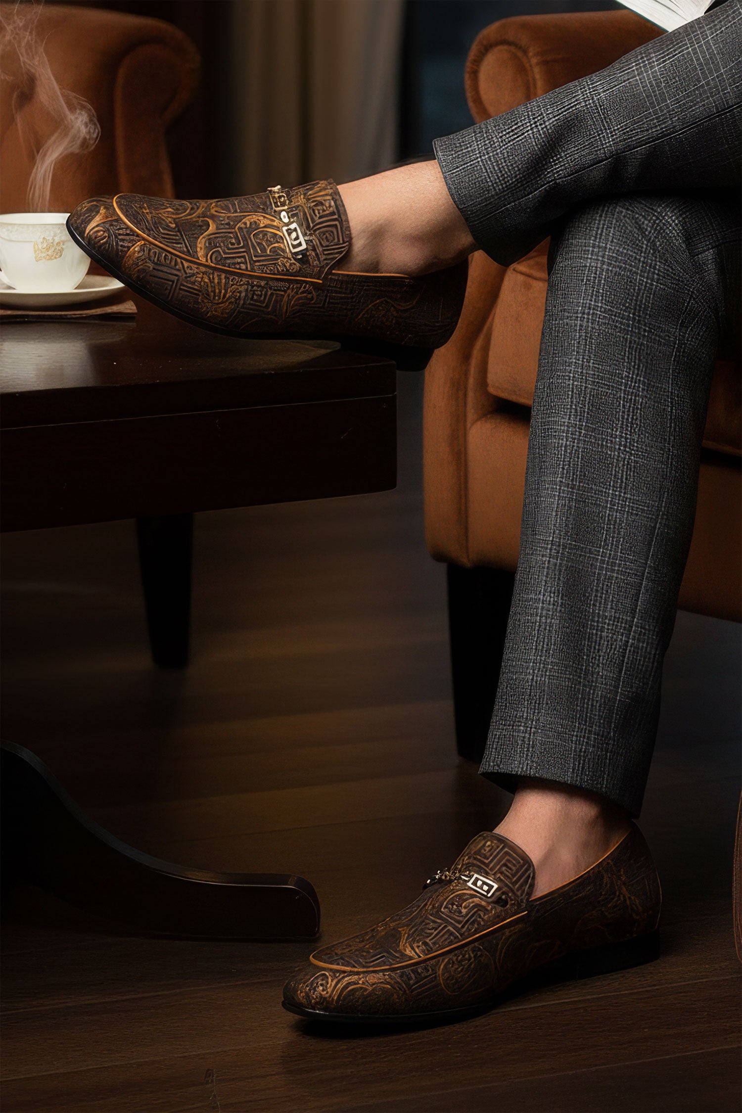 BARABAS Men's Greek Pattern Floral Baroque Prom Dress Shoes SH3100 Brown
