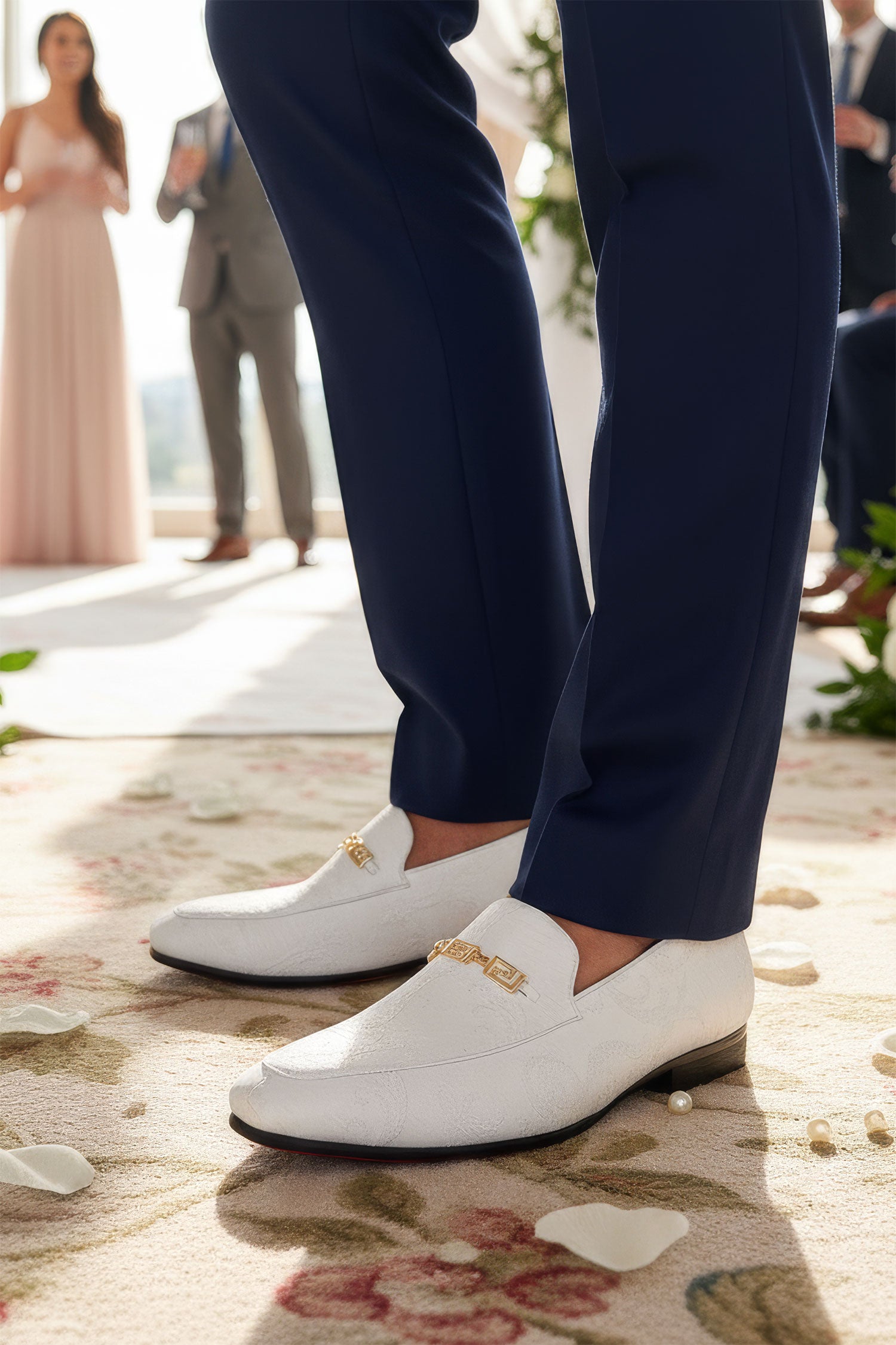 BARABAS Men's Greek Pattern Floral Baroque Prom Dress Shoes SH3100 White