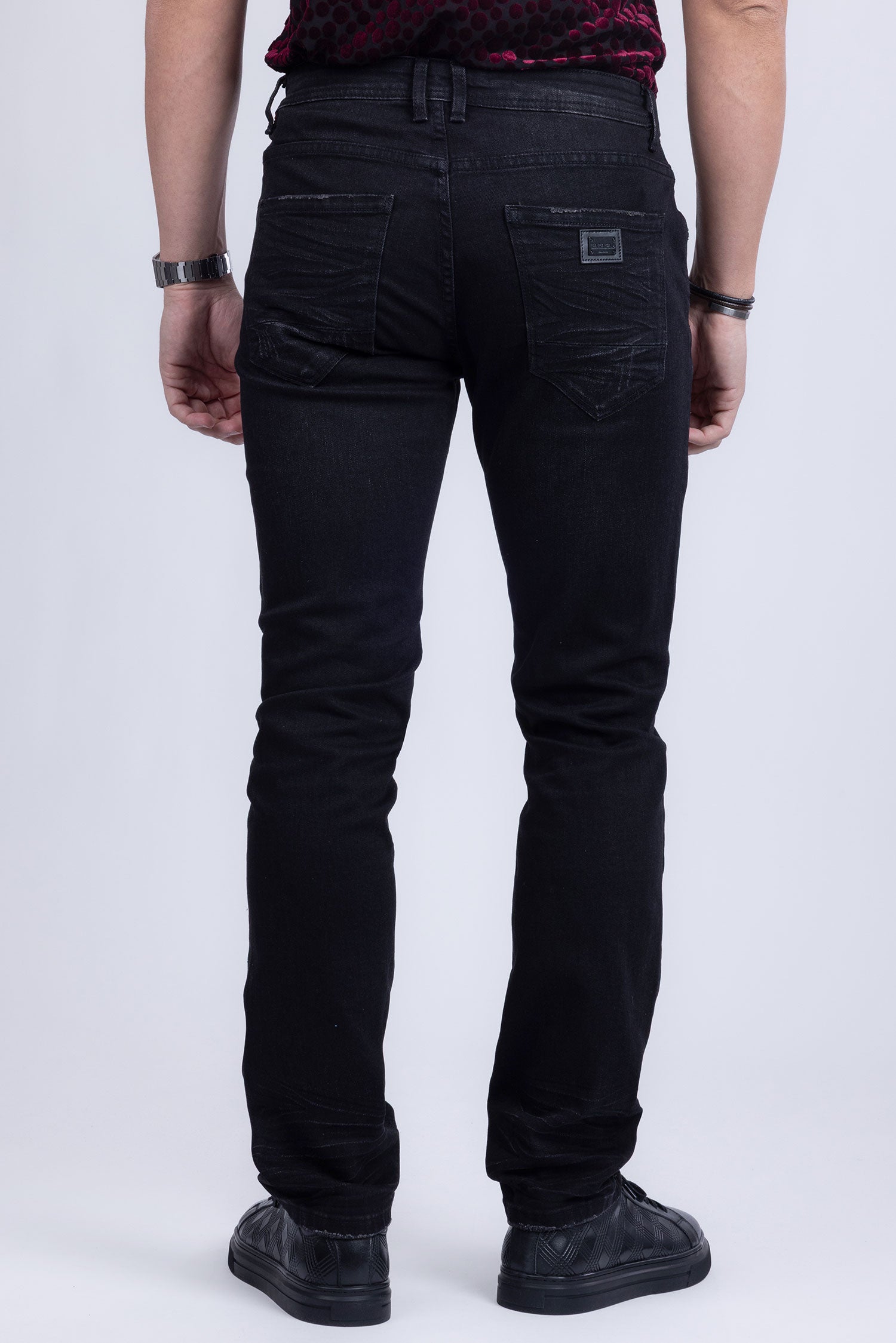 BARABAS Men's Distressed Ripped Slim Fit Denim Jeans SN8850 Black