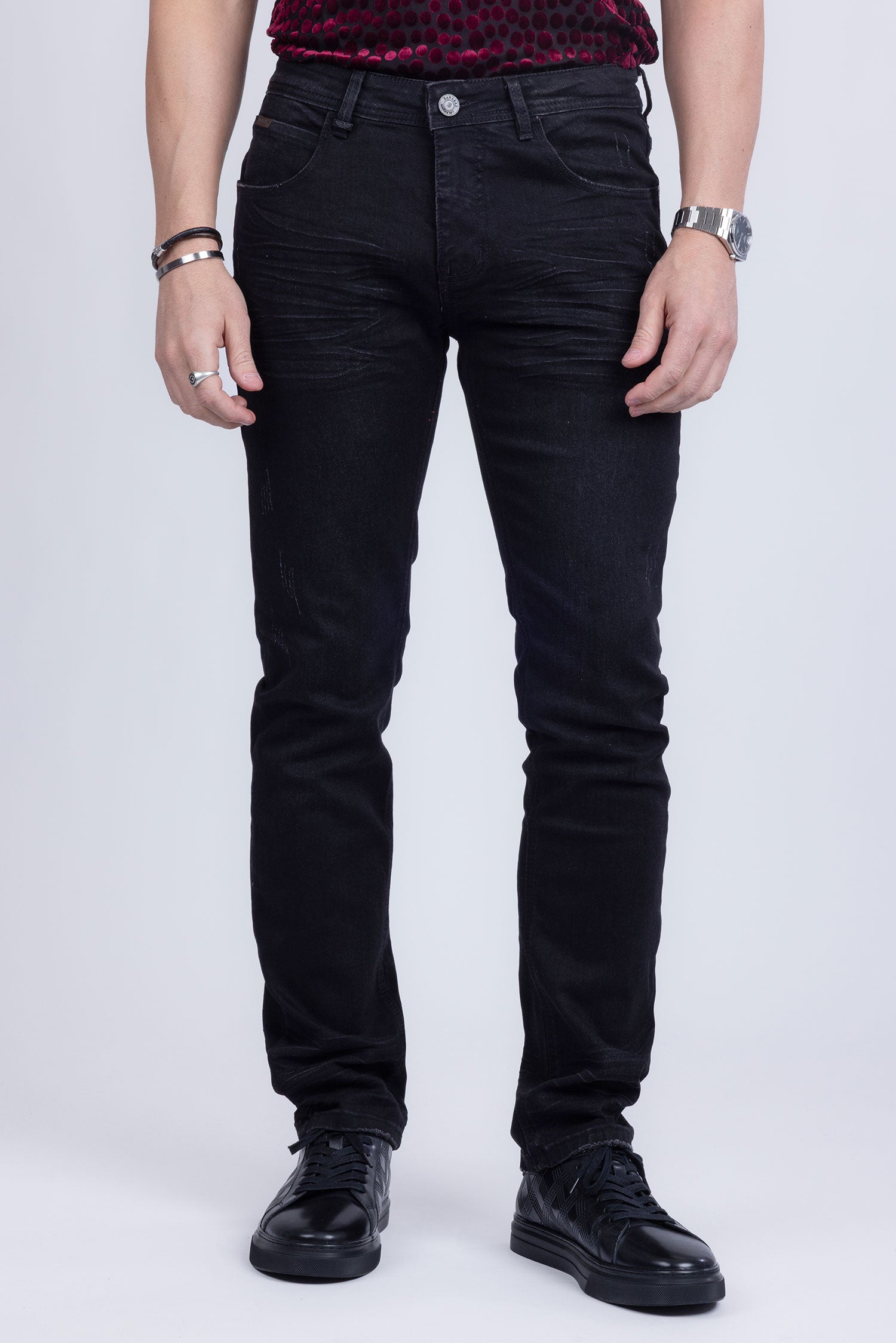 BARABAS Men's Distressed Ripped Slim Fit Denim Jeans SN8850 Black