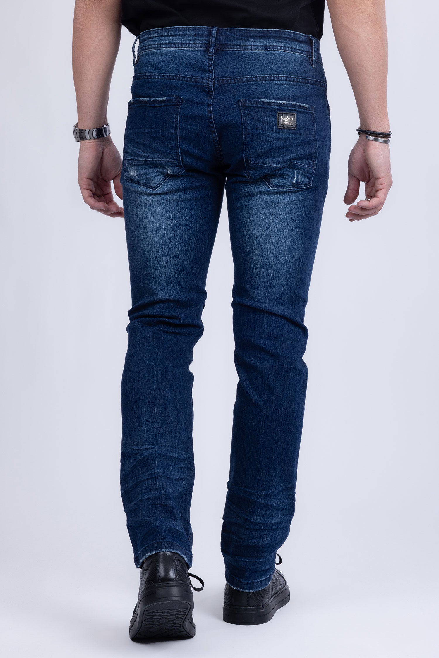 BARABAS Men's Distressed Ripped Slim Fit Denim Jeans SN8850 Dark Blue