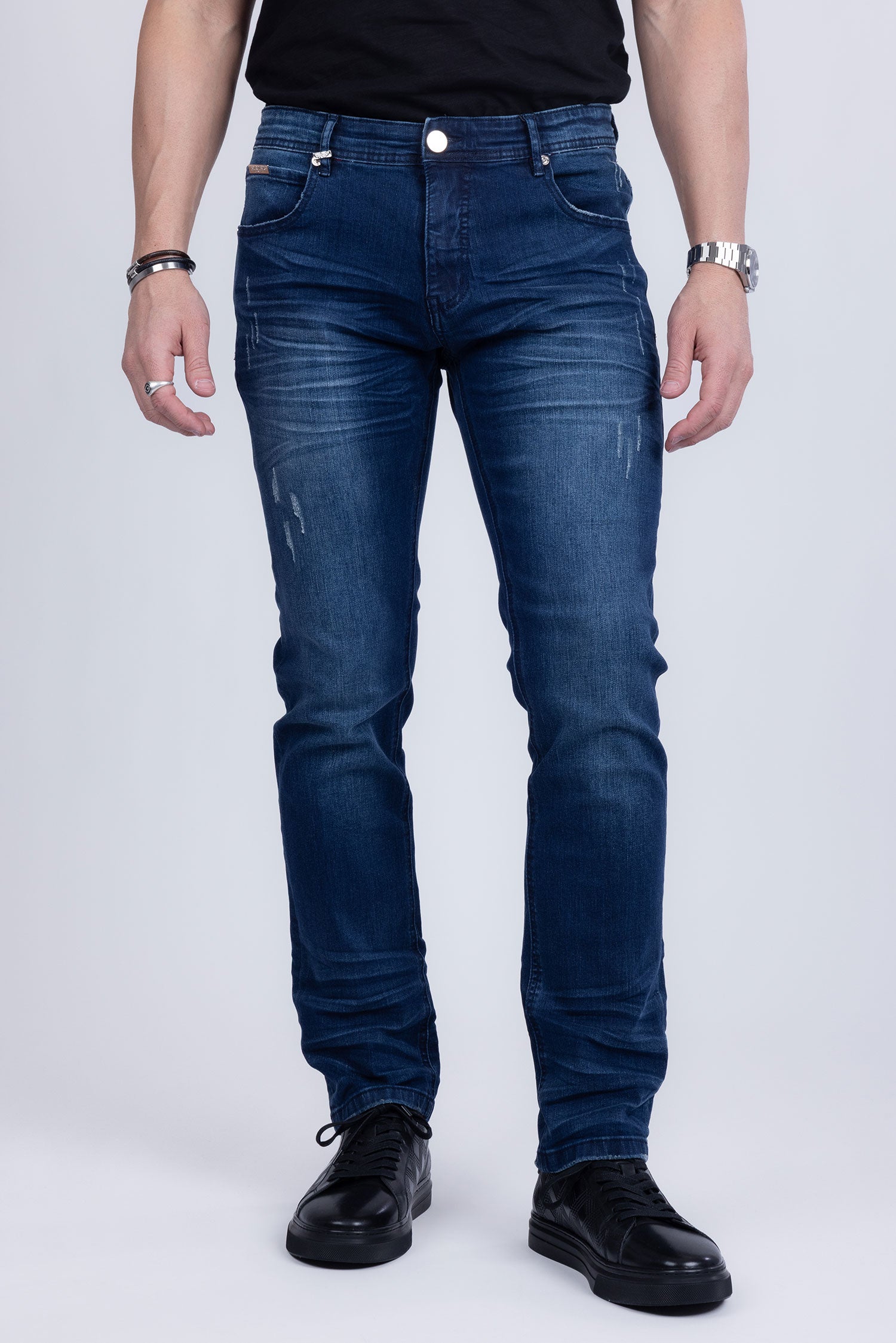 BARABAS Men's Distressed Ripped Slim Fit Denim Jeans SN8850 Dark Blue