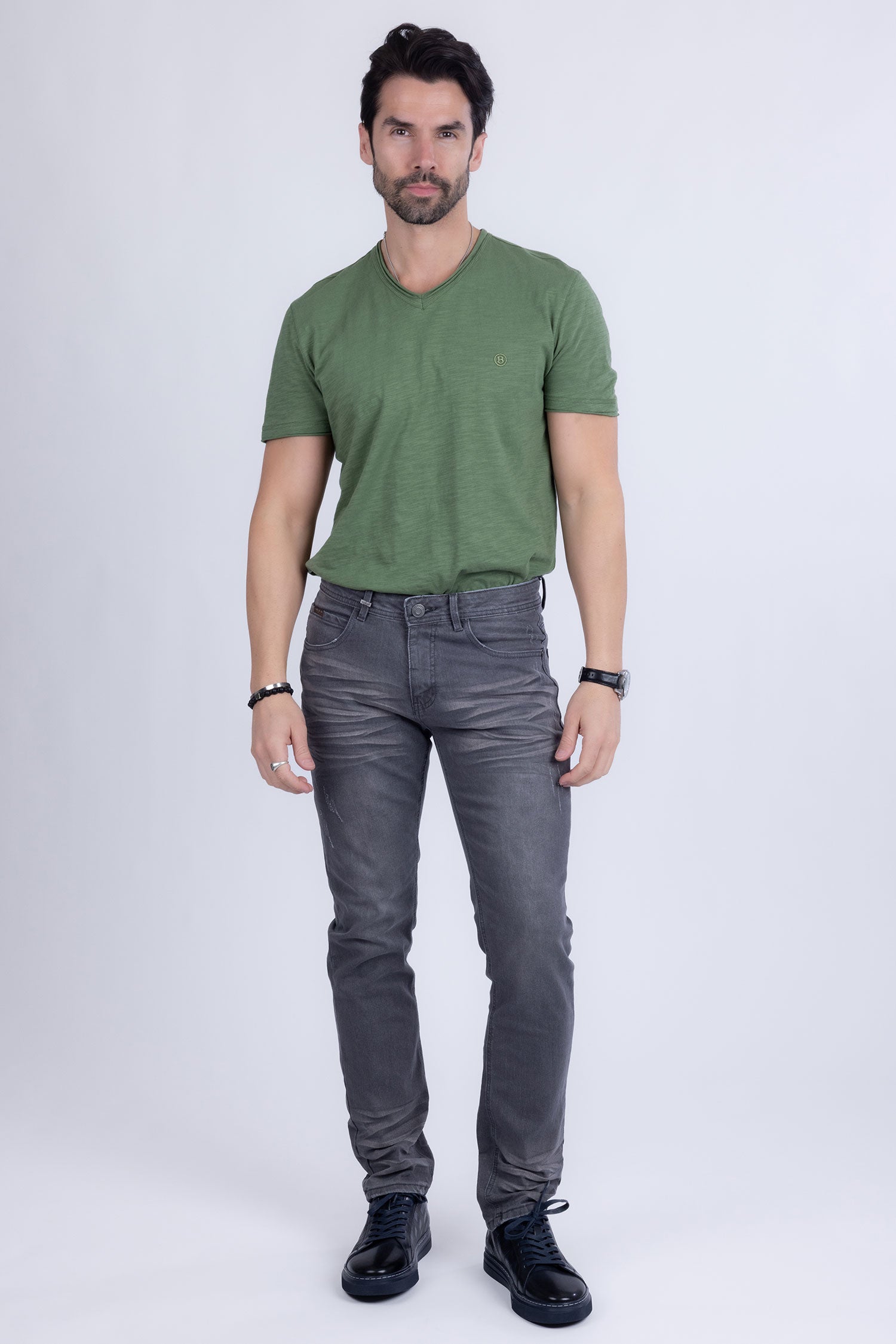 BARABAS Men's Distressed Ripped Slim Fit Denim Jeans SN8850 Grey