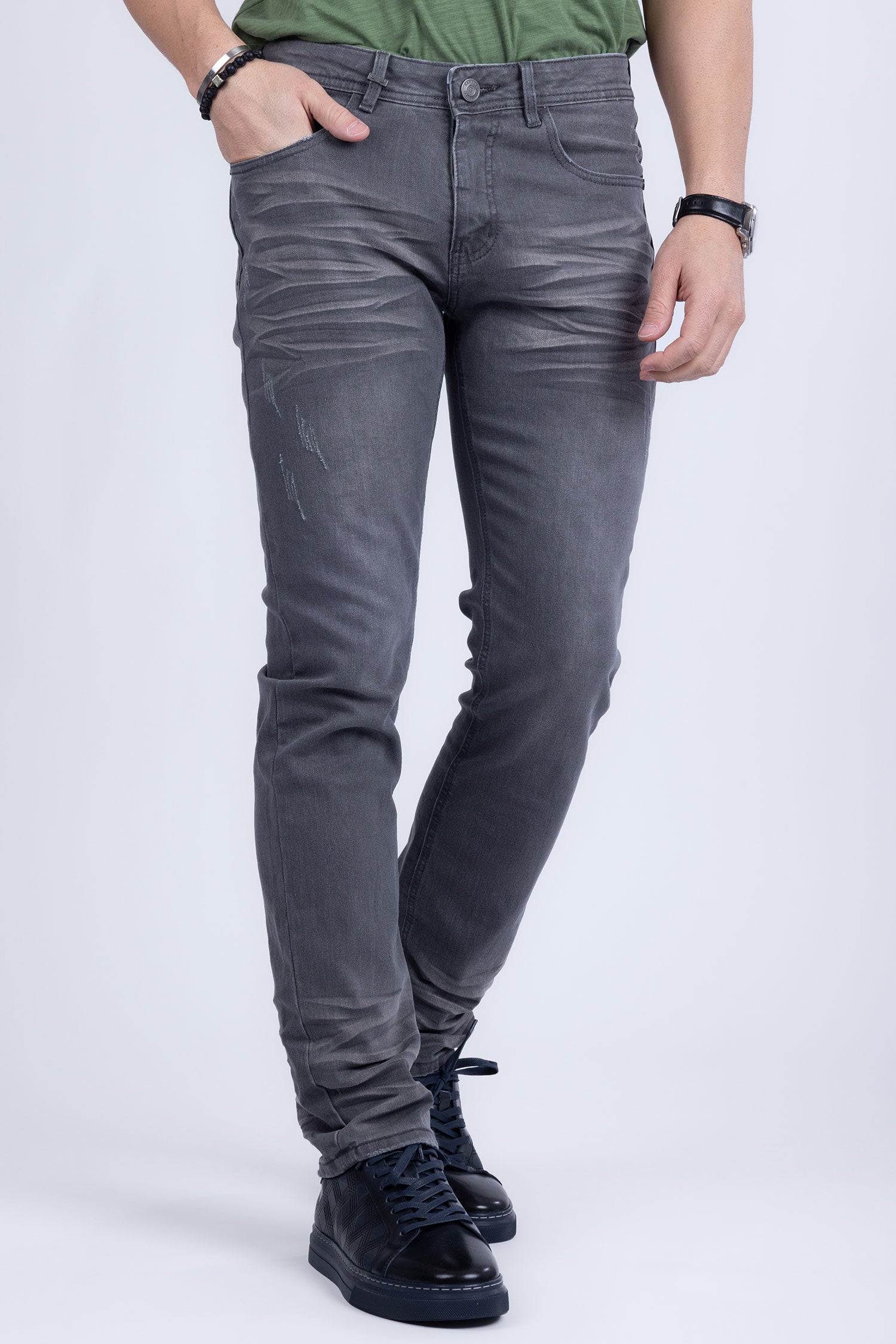 BARABAS Men's Distressed Ripped Slim Fit Denim Jeans SN8850 Grey