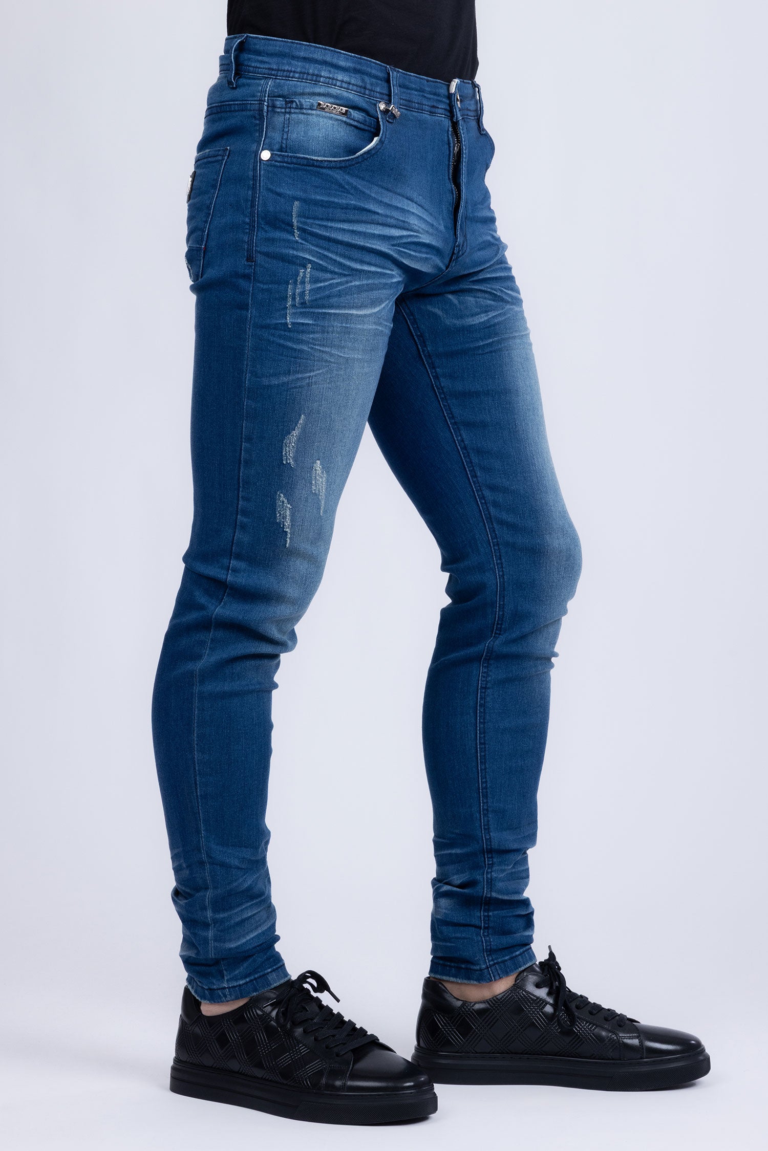 BARABAS Men's Distressed Ripped Slim Fit Denim Jeans SN8850 Light Blue