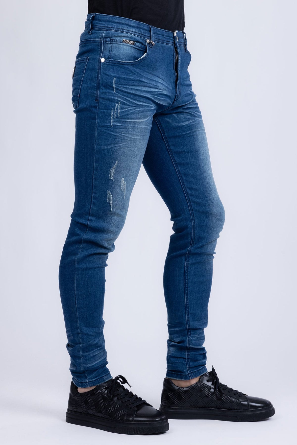 BARABAS Men's Distressed Ripped Slim Fit Denim Jeans SN8850 #Color_Light Blue