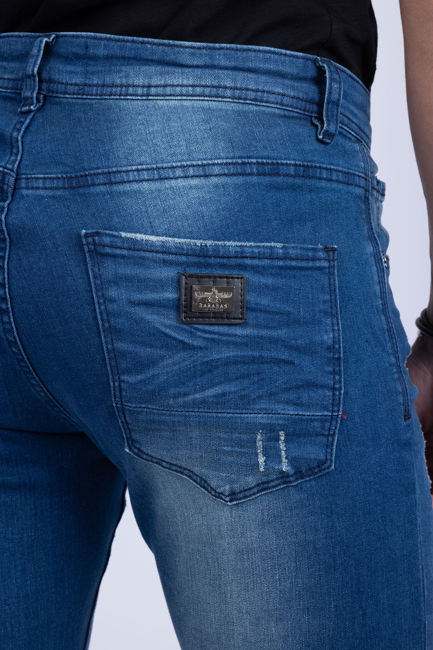 BARABAS Men's Distressed Ripped Slim Fit Denim Jeans SN8850 Light Blue