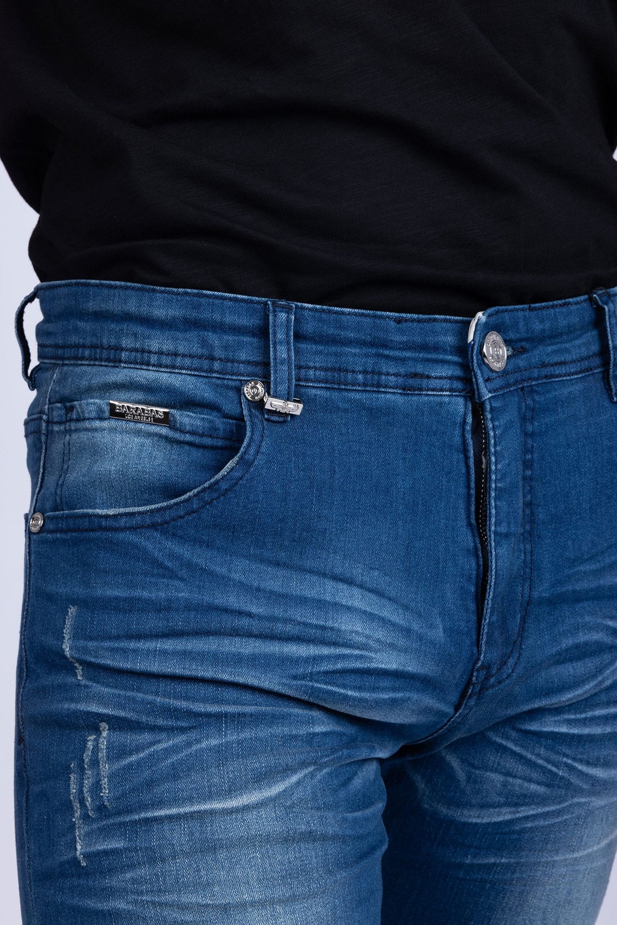 BARABAS Men's Distressed Ripped Slim Fit Denim Jeans SN8850 #Color_Light Blue