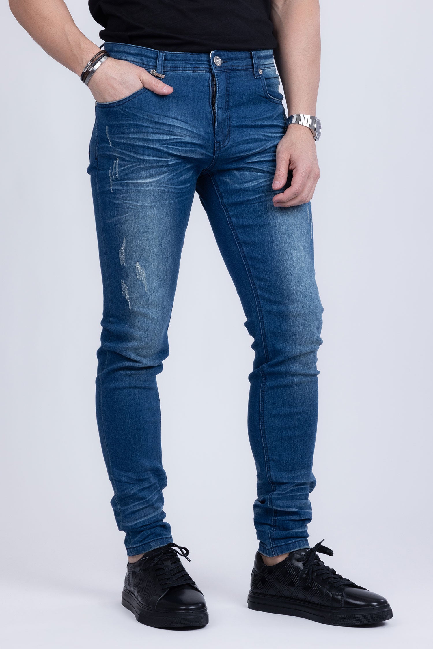BARABAS Men's Distressed Ripped Slim Fit Denim Jeans SN8850 Light Blue