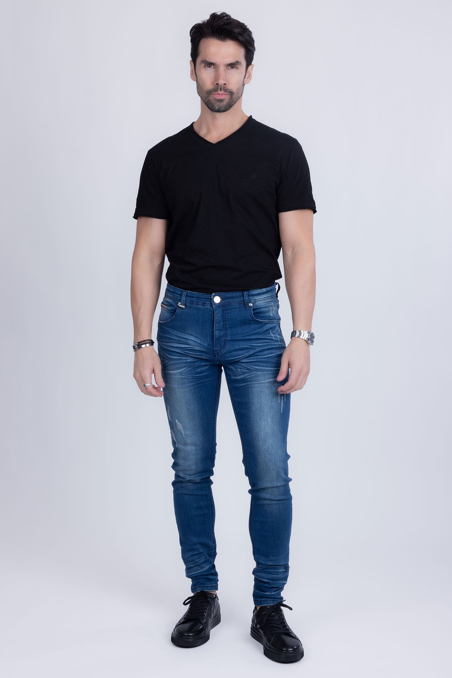 BARABAS Men's Distressed Ripped Slim Fit Denim Jeans SN8850 Light Blue