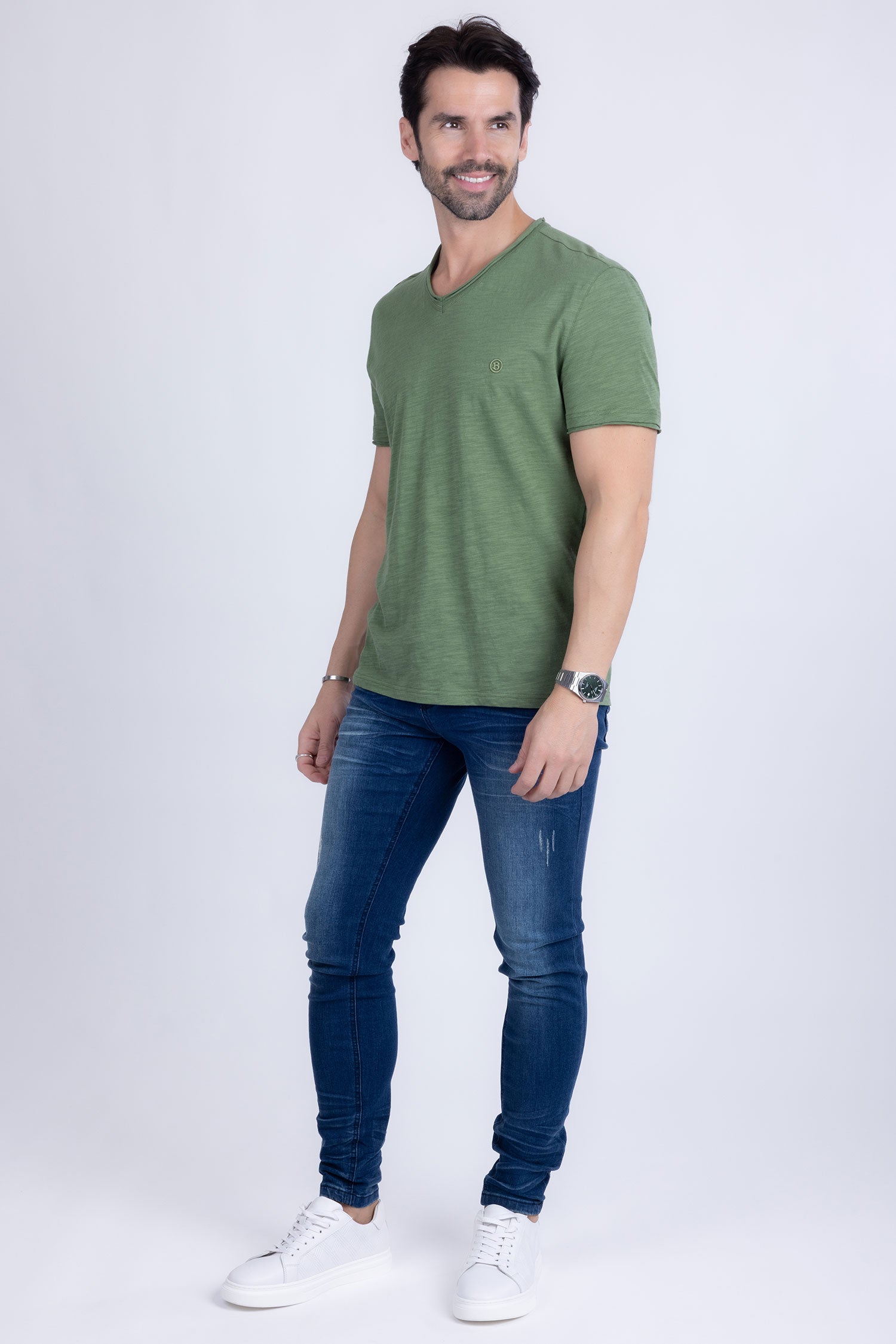 BARABAS Men's Distressed Ripped Slim Fit Denim Jeans SN8850 Mid Blue