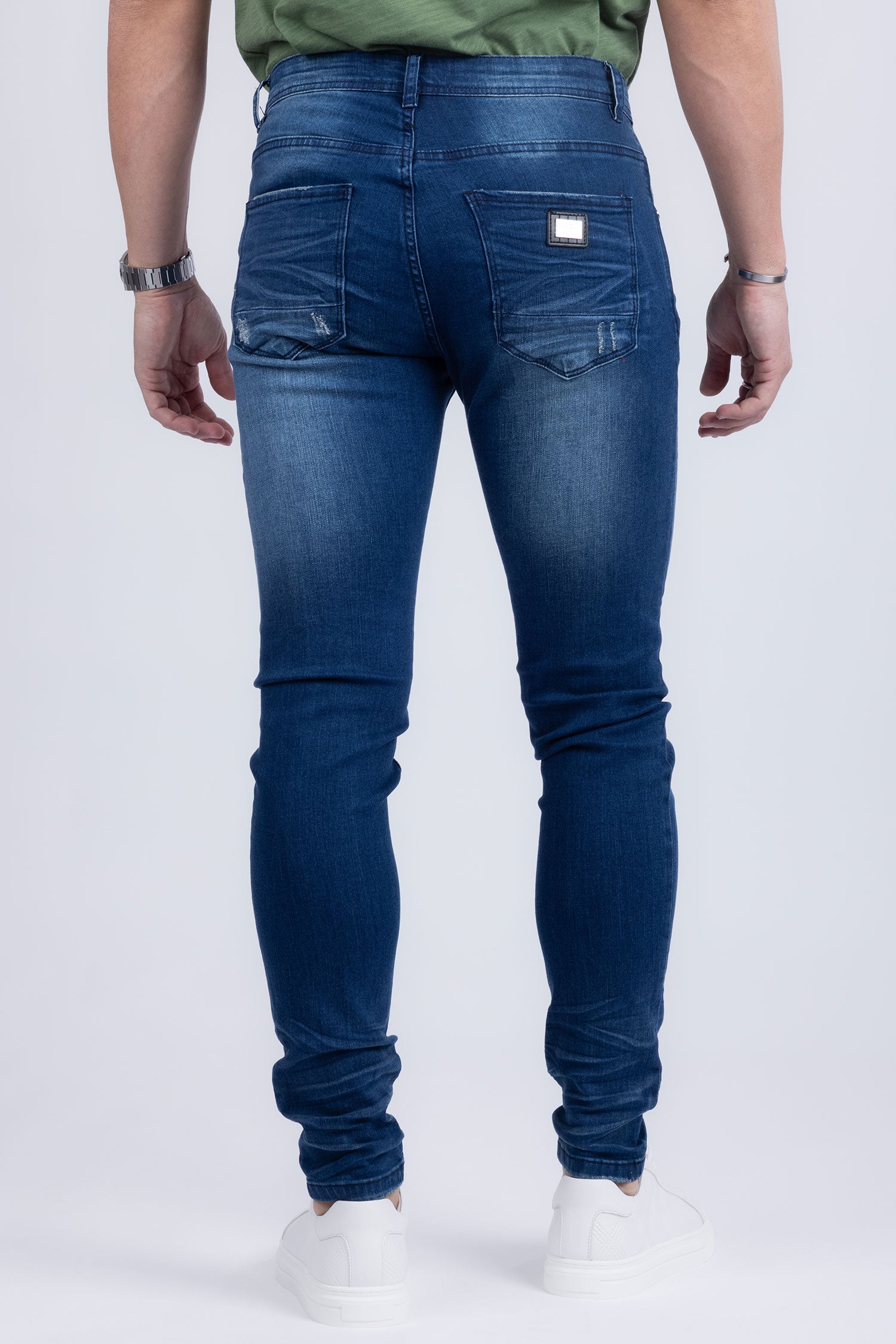 BARABAS Men's Distressed Ripped Slim Fit Denim Jeans SN8850 Mid Blue