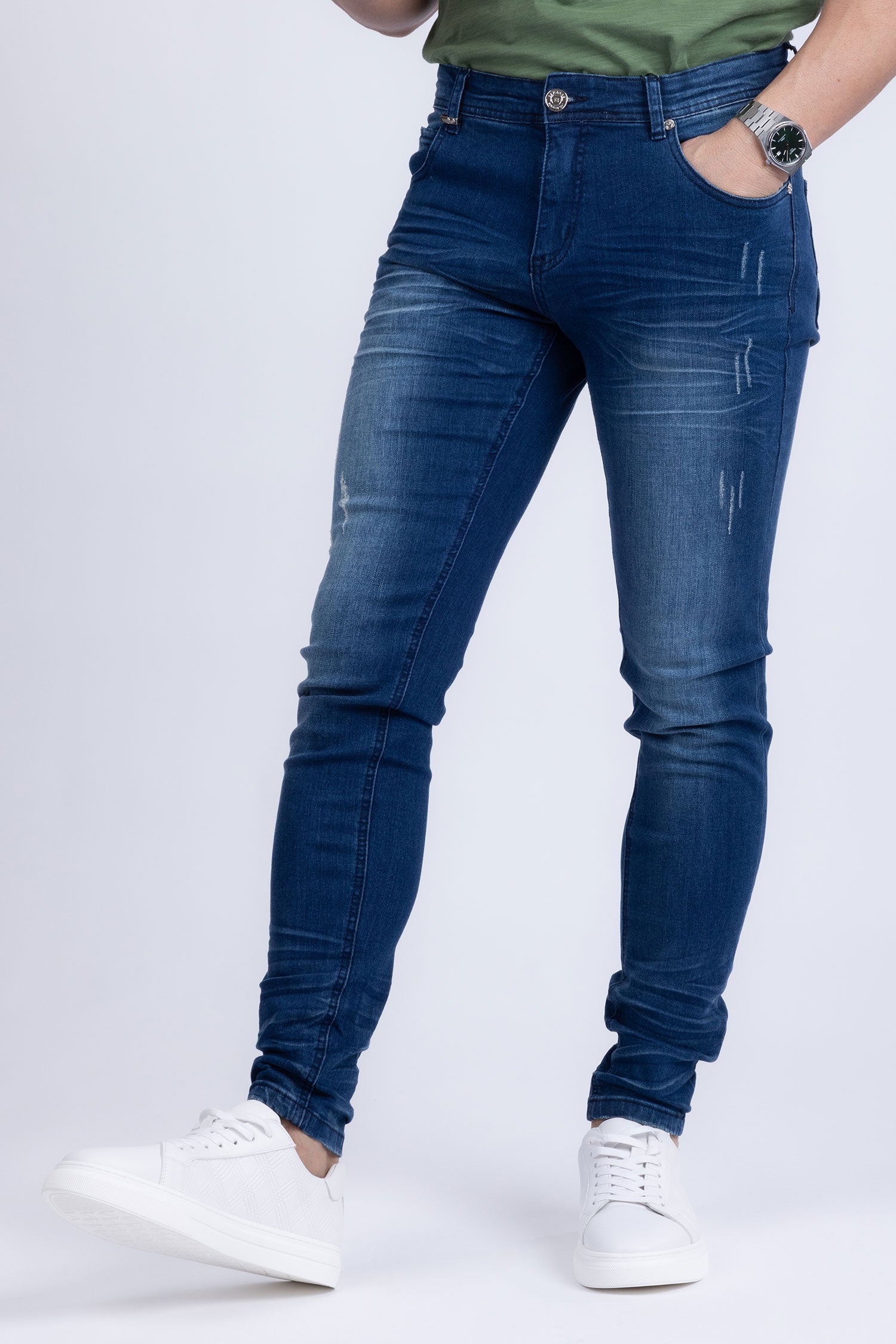 BARABAS Men's Distressed Ripped Slim Fit Denim Jeans SN8850 Mid Blue