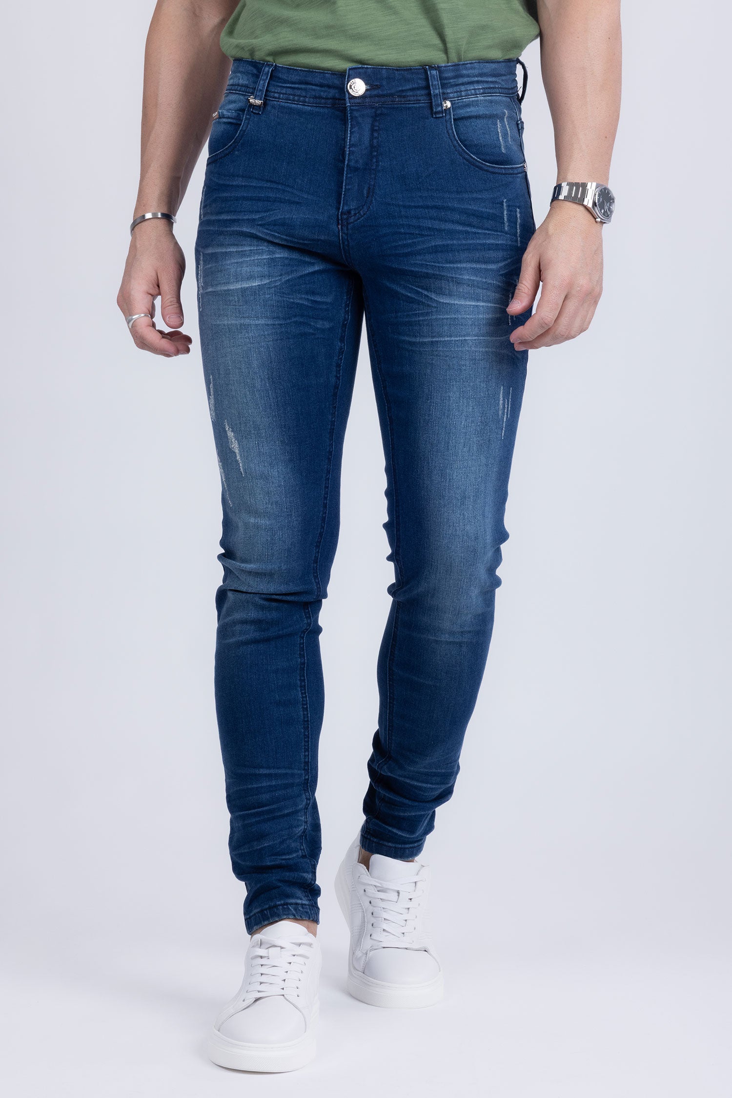 BARABAS Men's Distressed Ripped Slim Fit Denim Jeans SN8850 Mid Blue
