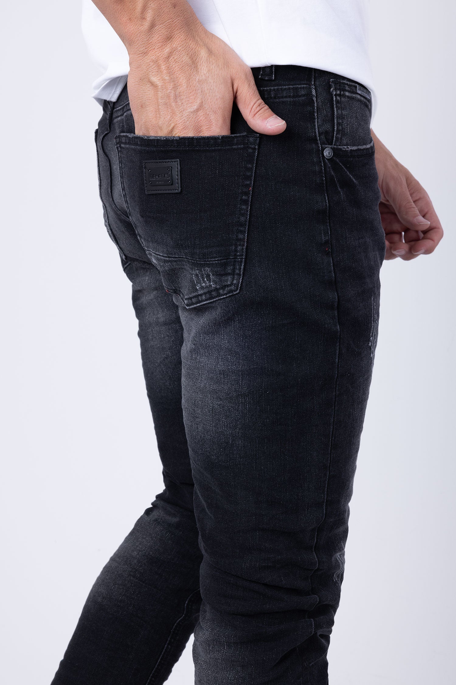 BARABAS Men's Distressed ripped Black blue Denim Jeans SN8851 Black