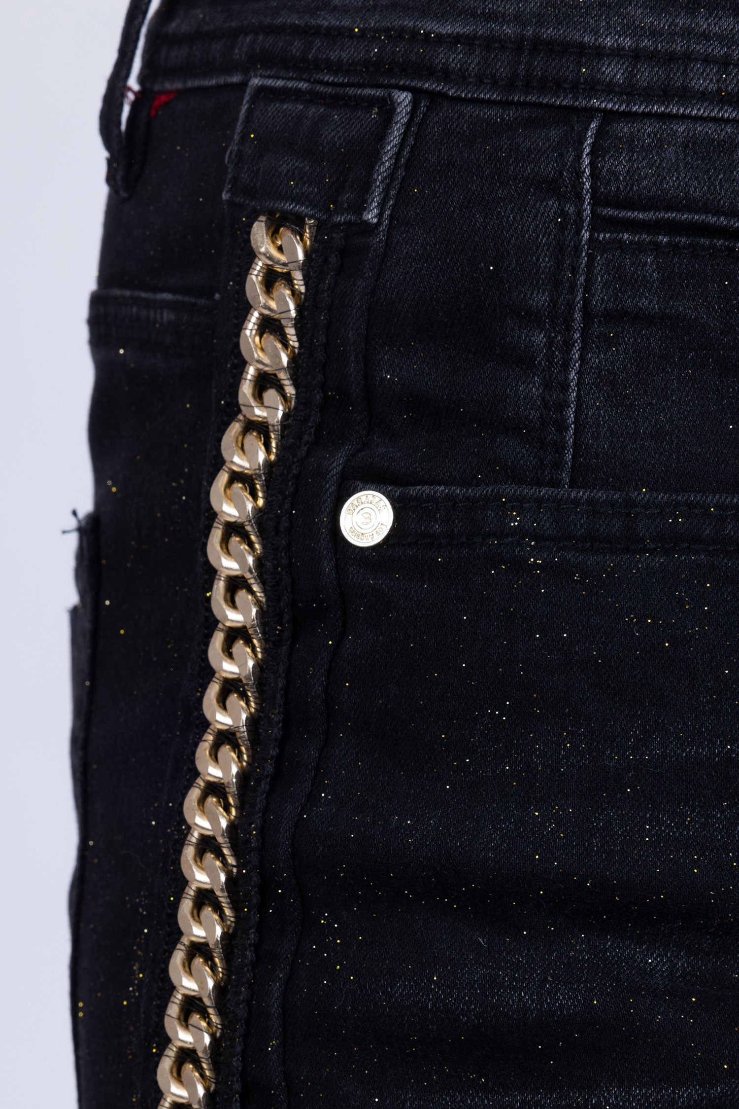 BARABAS Men's Sparkly Glittery Chain Design Denim Jeans SN8855 Black Gold