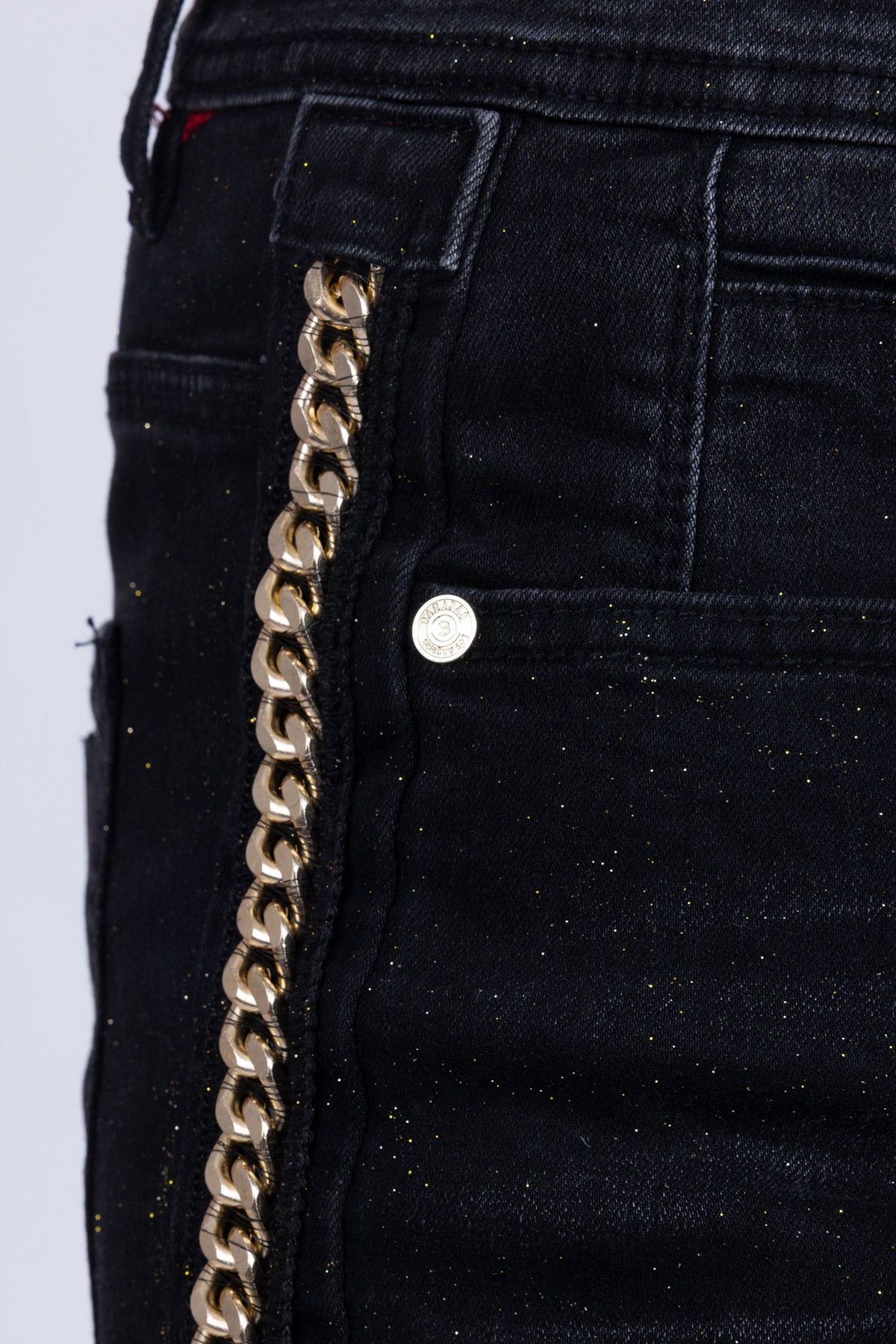 Barabas Men's Sparkly Glittery Chain Design Denim Jeans SN8855 Gold Black
