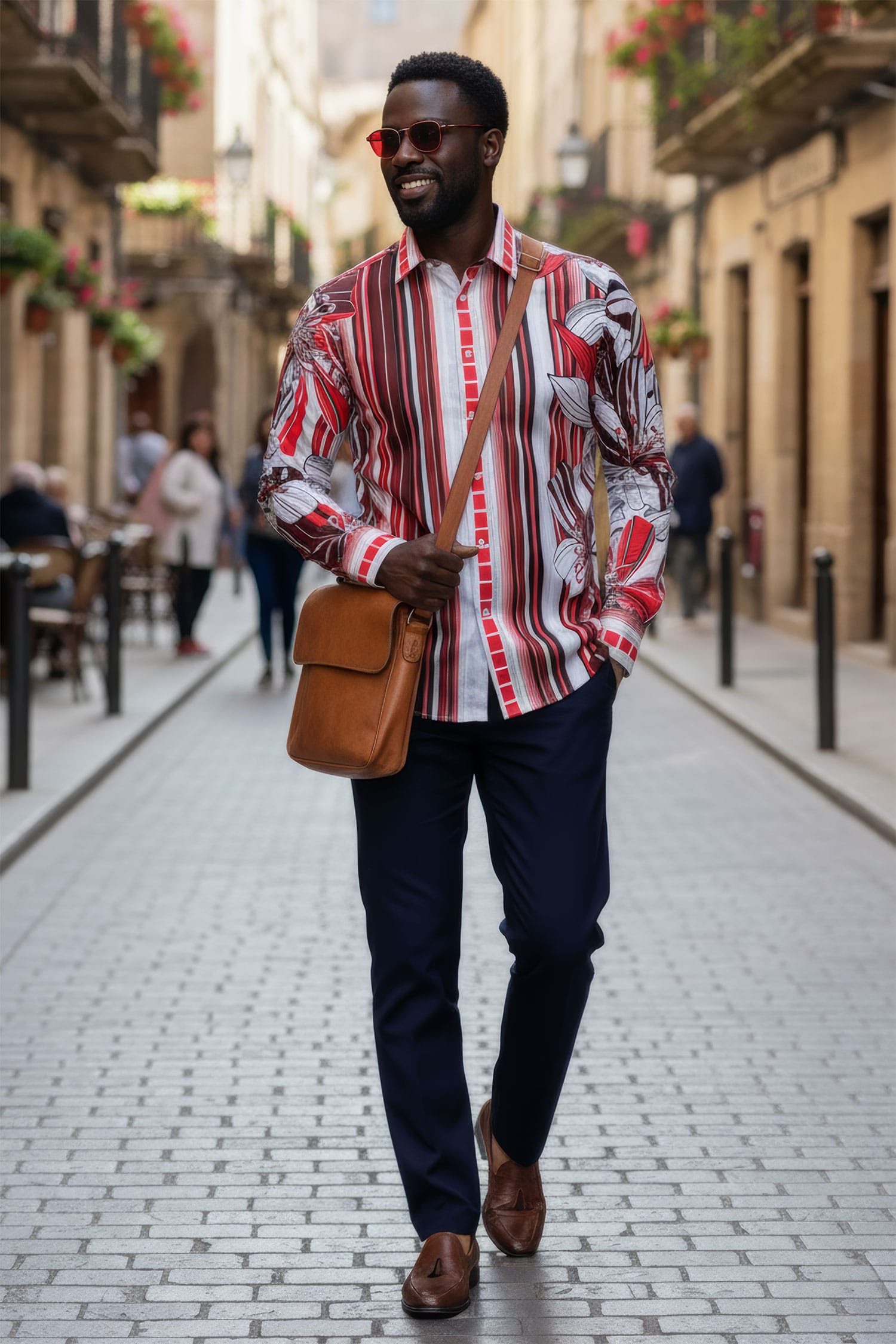 BARABAS Men's Vibrant Floral Printed Striped Long Sleeves Shirt SP08 Red
