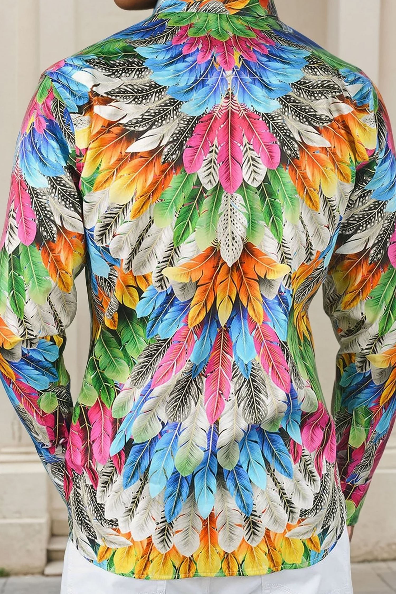 Barabas Men's Feather Printed Design Luxury Long Sleeves Shirts SP15